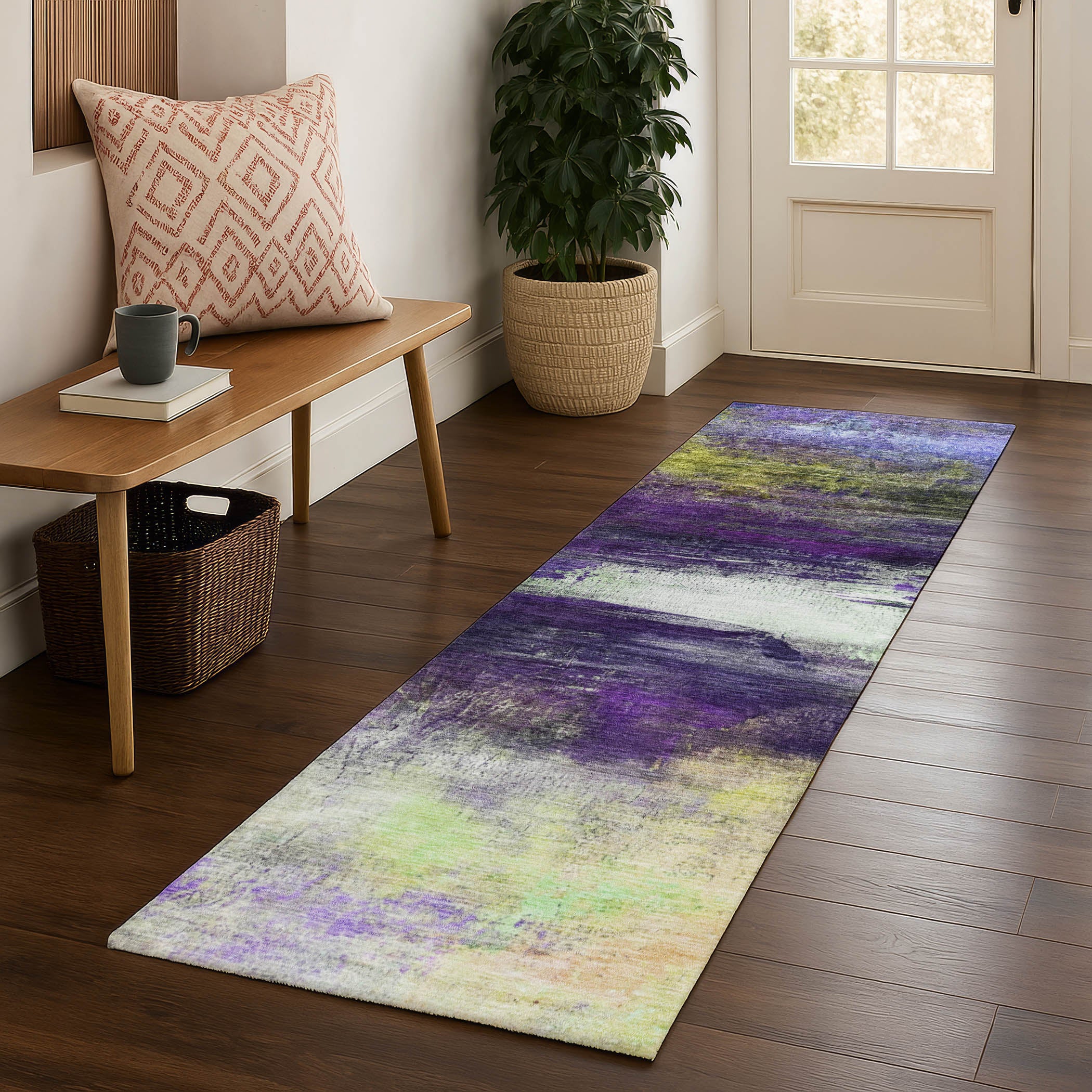 Florence Machine Washable Transitional Purple Rug 2'3" x 7'6" #shape_Runner