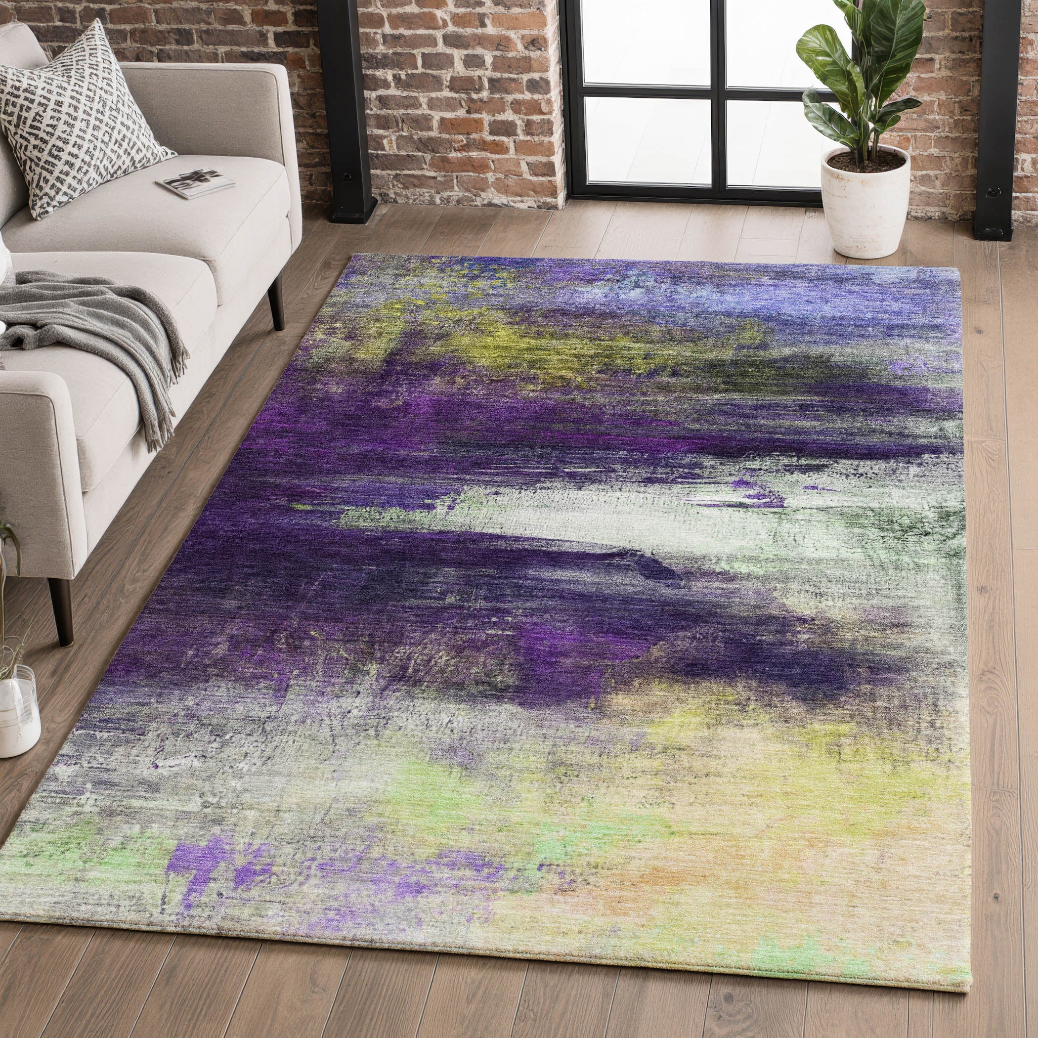 Florence Machine Washable Transitional Purple Rug 2'6" x 3'10" #shape_Rectangle