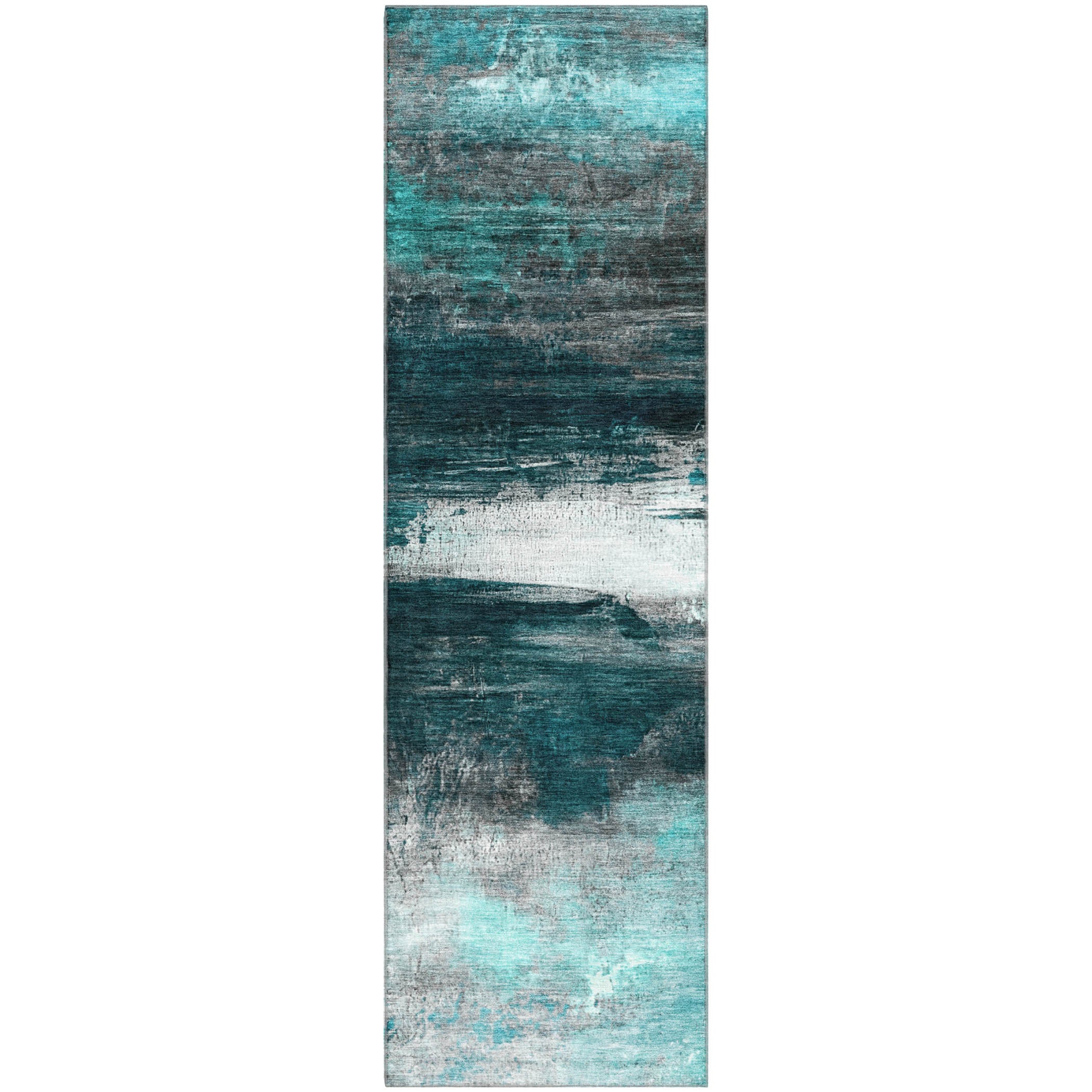 Florence Machine Washable Transitional Teal Rug 2'3" x 7'6" #shape_Runner