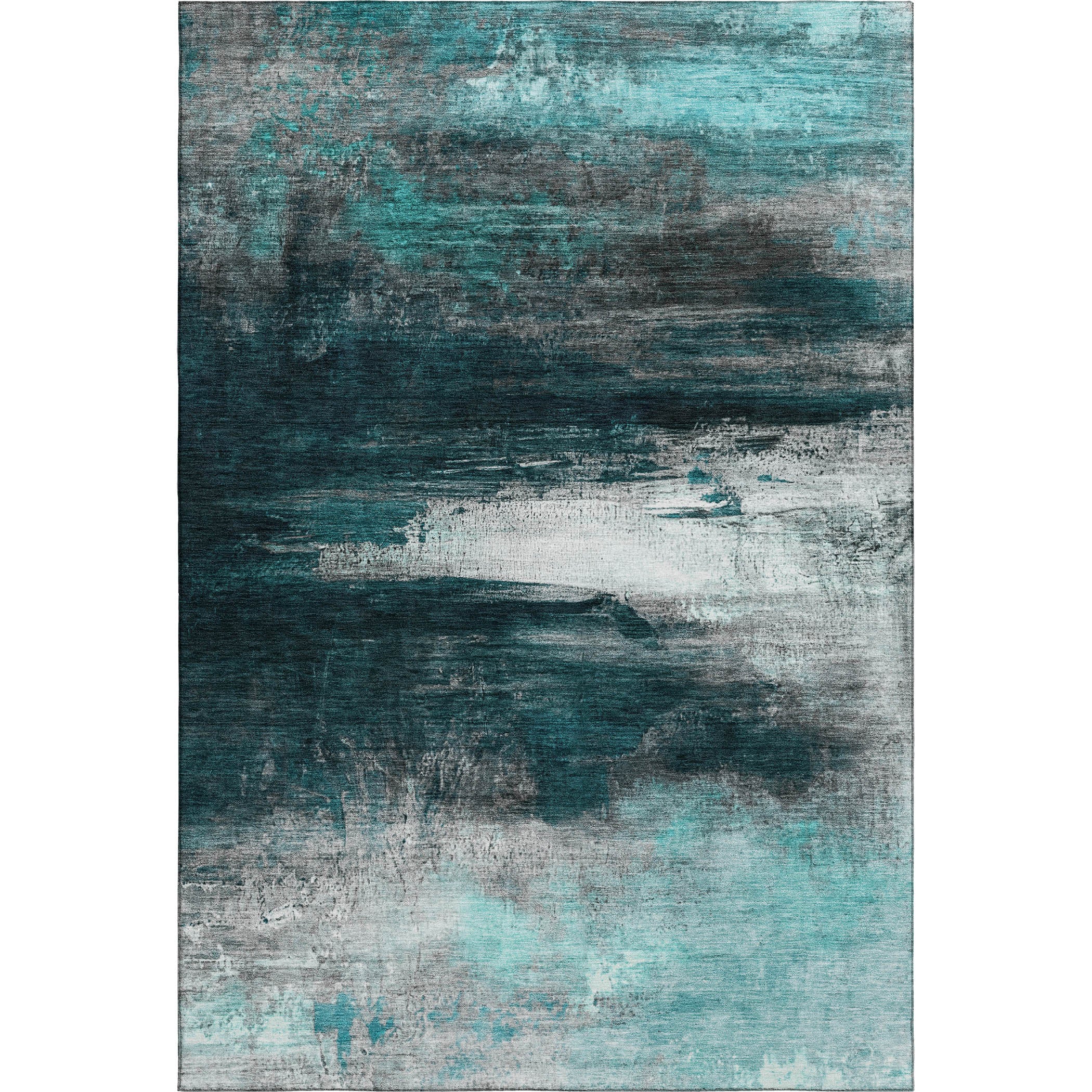 Florence Machine Washable Transitional Teal Rug 2'6" x 3'10" #shape_Rectangle
