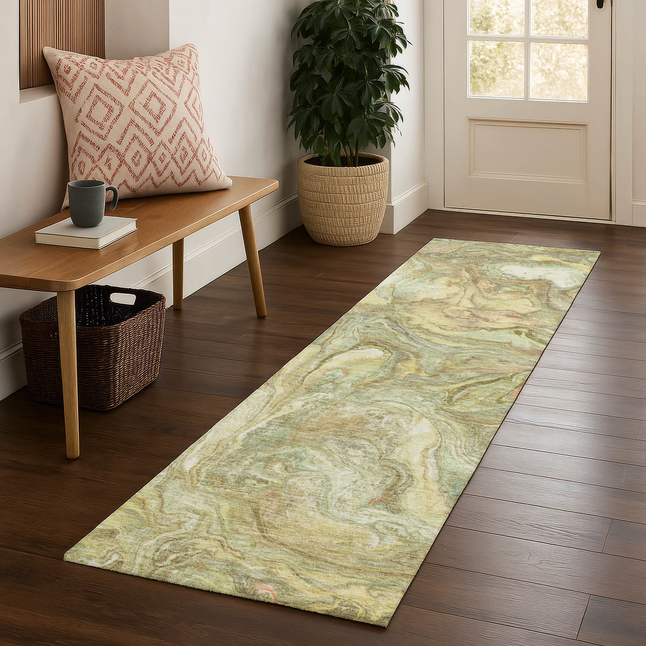 Athens Machine Washable Transitional Gold Rug 2'3" x 7'6" #shape_Runner