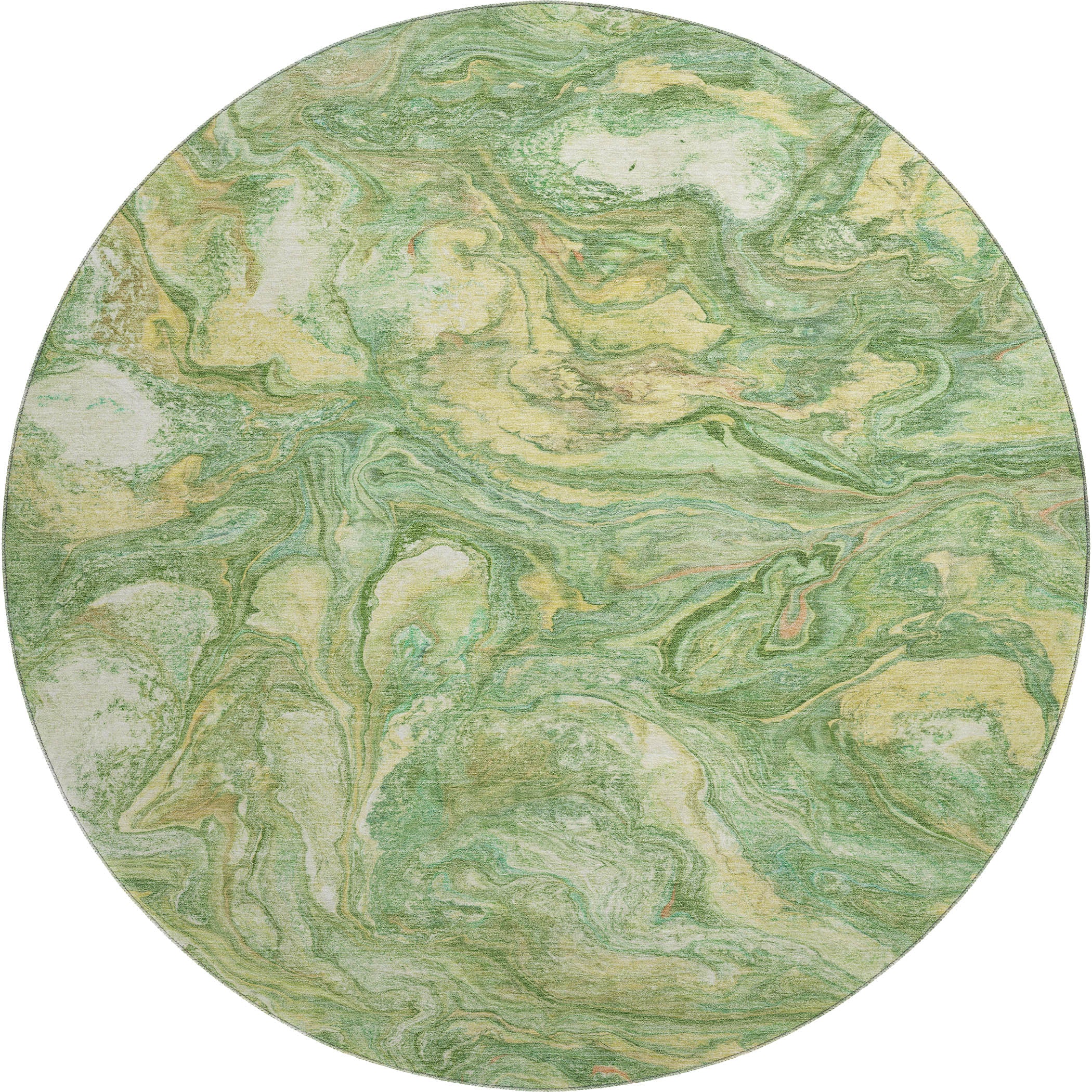 Athens Machine Washable Transitional Green Rug 8' x 8' #shape_Round