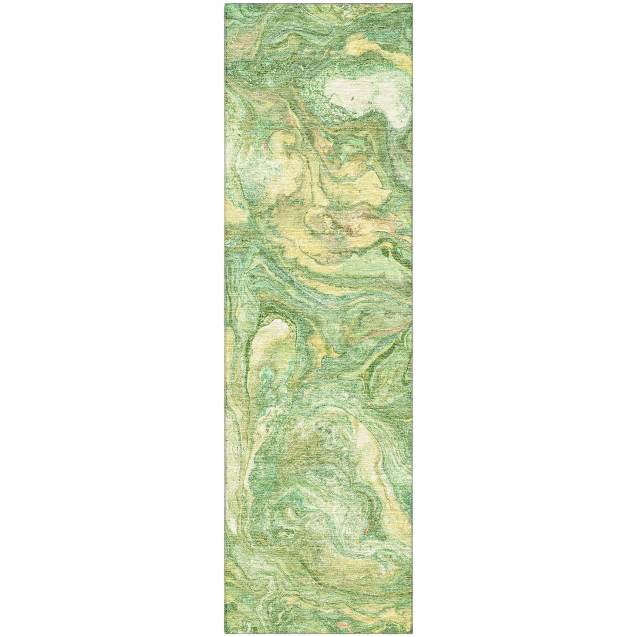 Athens Machine Washable Transitional Green Rug 2'3" x 7'6" #shape_Runner