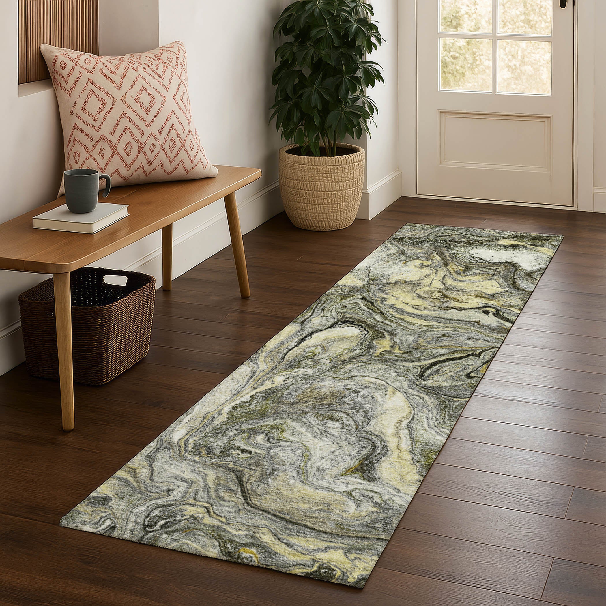 Athens Machine Washable Transitional Pewter Gray Rug 2'3" x 7'6" #shape_Runner