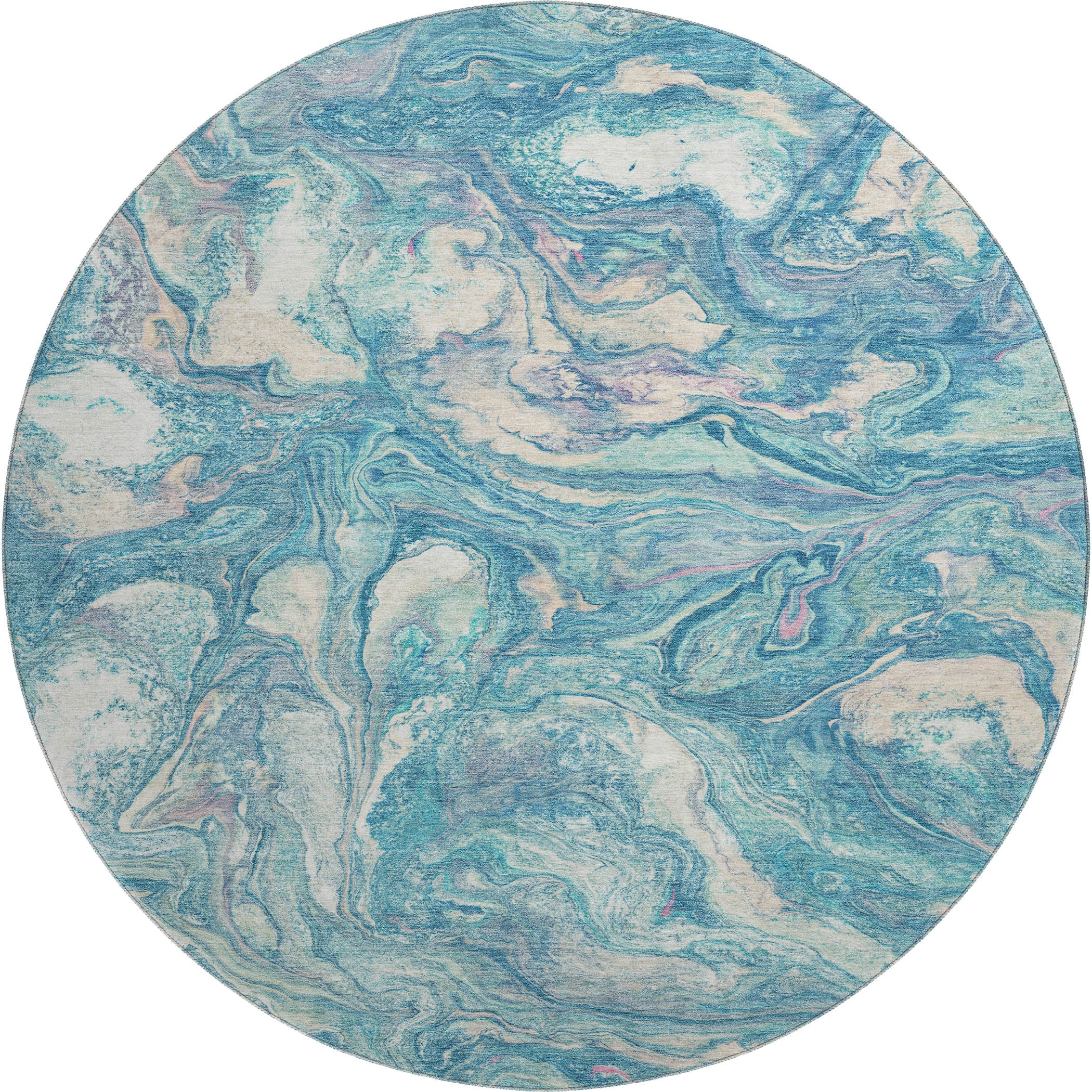 Athens Machine Washable Transitional Teal Rug 8' x 8' #shape_Round
