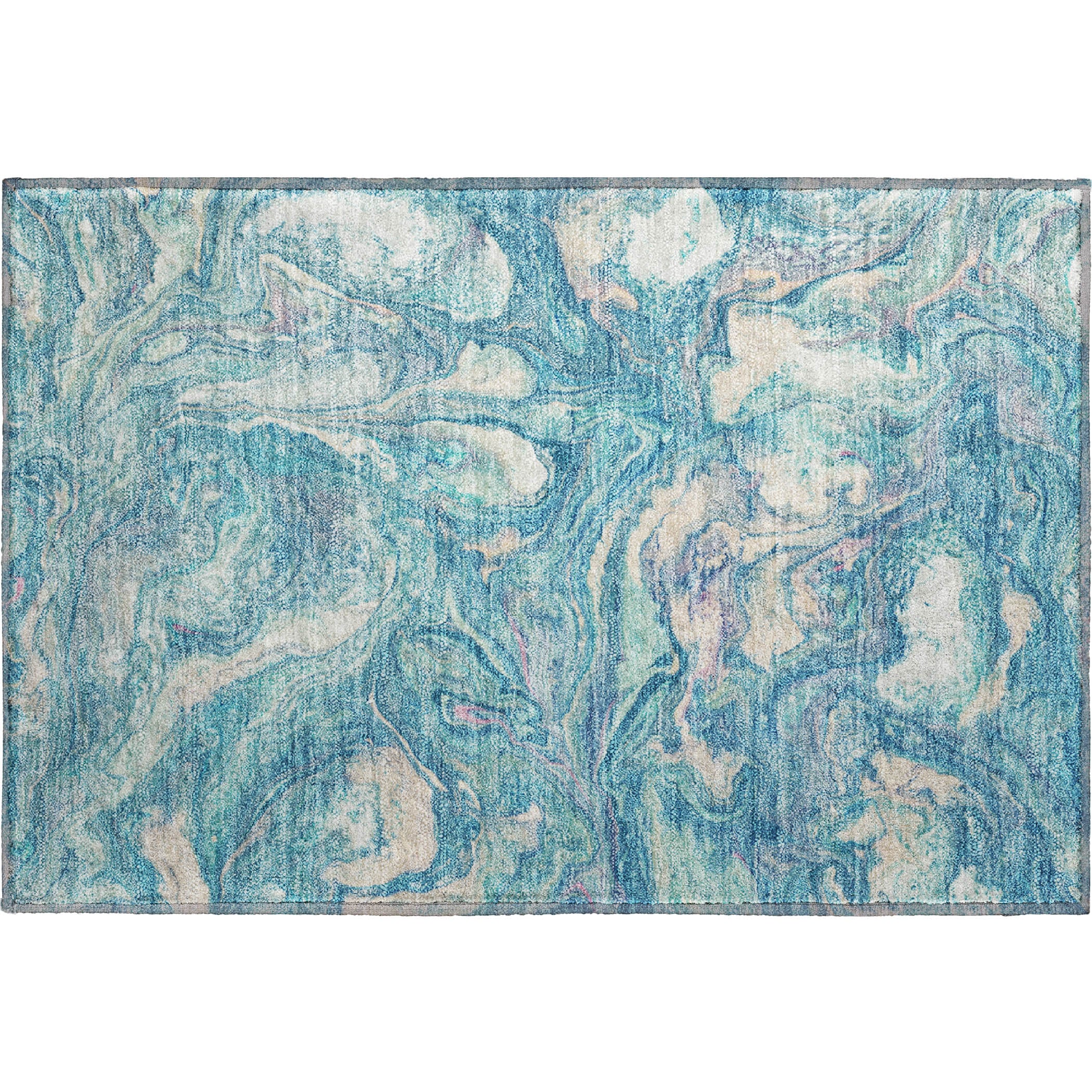 Athens Machine Washable Transitional Teal Rug 1'8" x 2'6" #shape_Rectangle