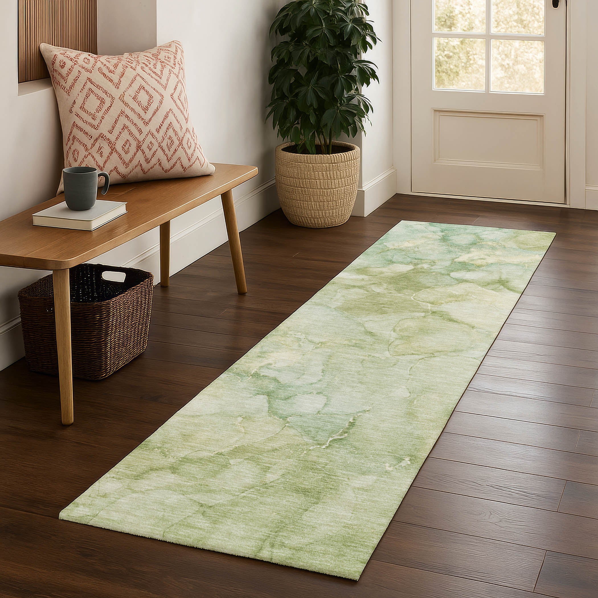 Hoi An Machine Washable Transitional Aloe Green Rug 2'3" x 7'6" #shape_Runner