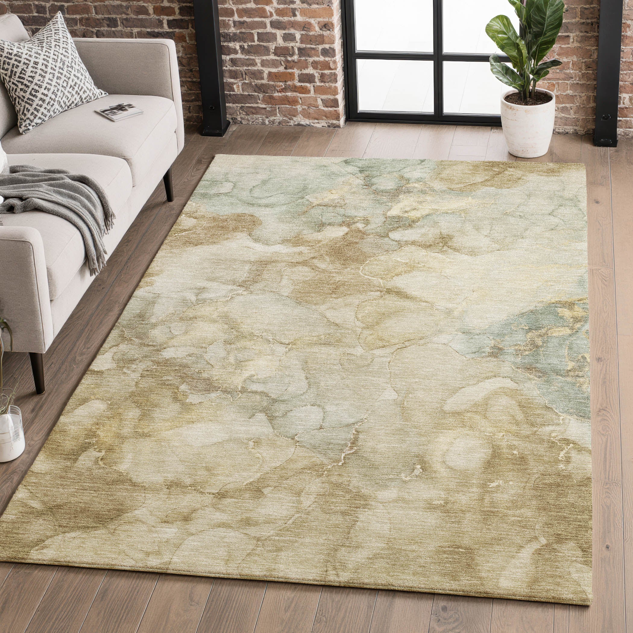Hoi An Machine Washable Transitional Beige Brown Rug 2'6" x 3'10" #shape_Rectangle