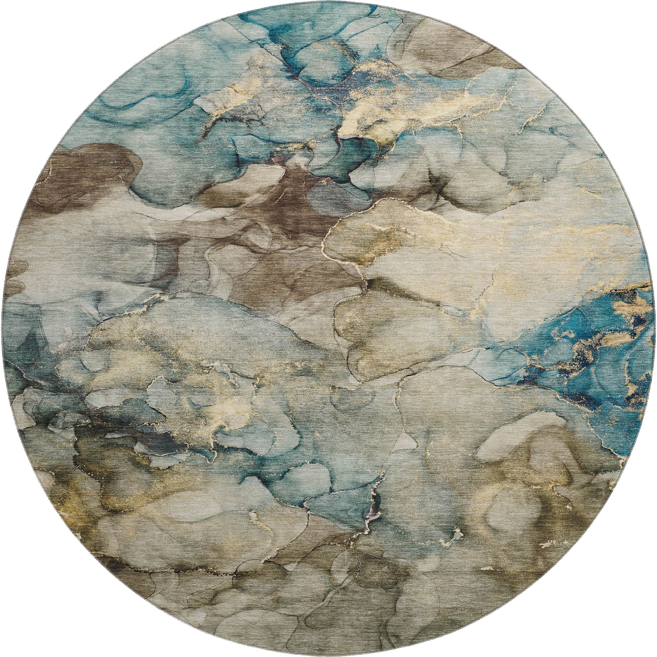 Hoi An Machine Washable Transitional Brown Rug 8' x 8' #shape_Round