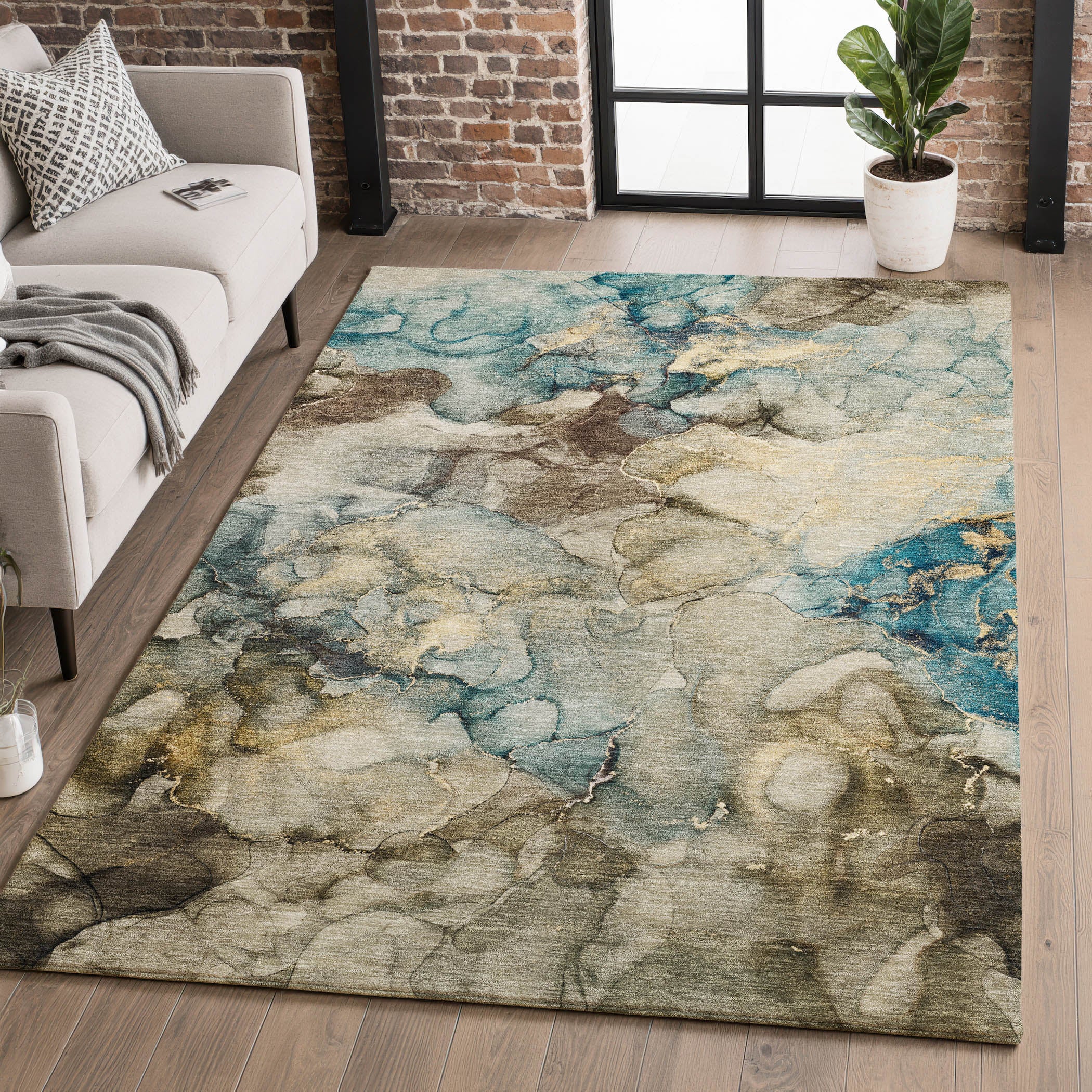 Hoi An Machine Washable Transitional Brown Rug 2'6" x 3'10" #shape_Rectangle