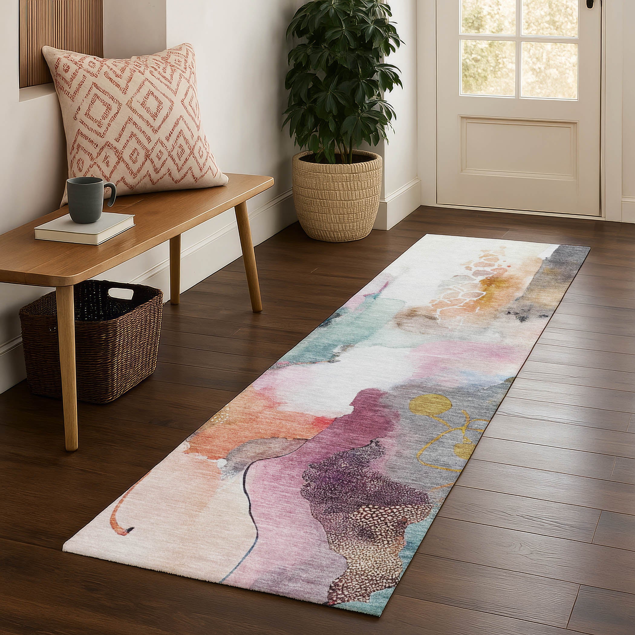 Sarajevo Machine Washable Transitional Blush Pink Rug 2'3" x 7'6" #shape_Runner