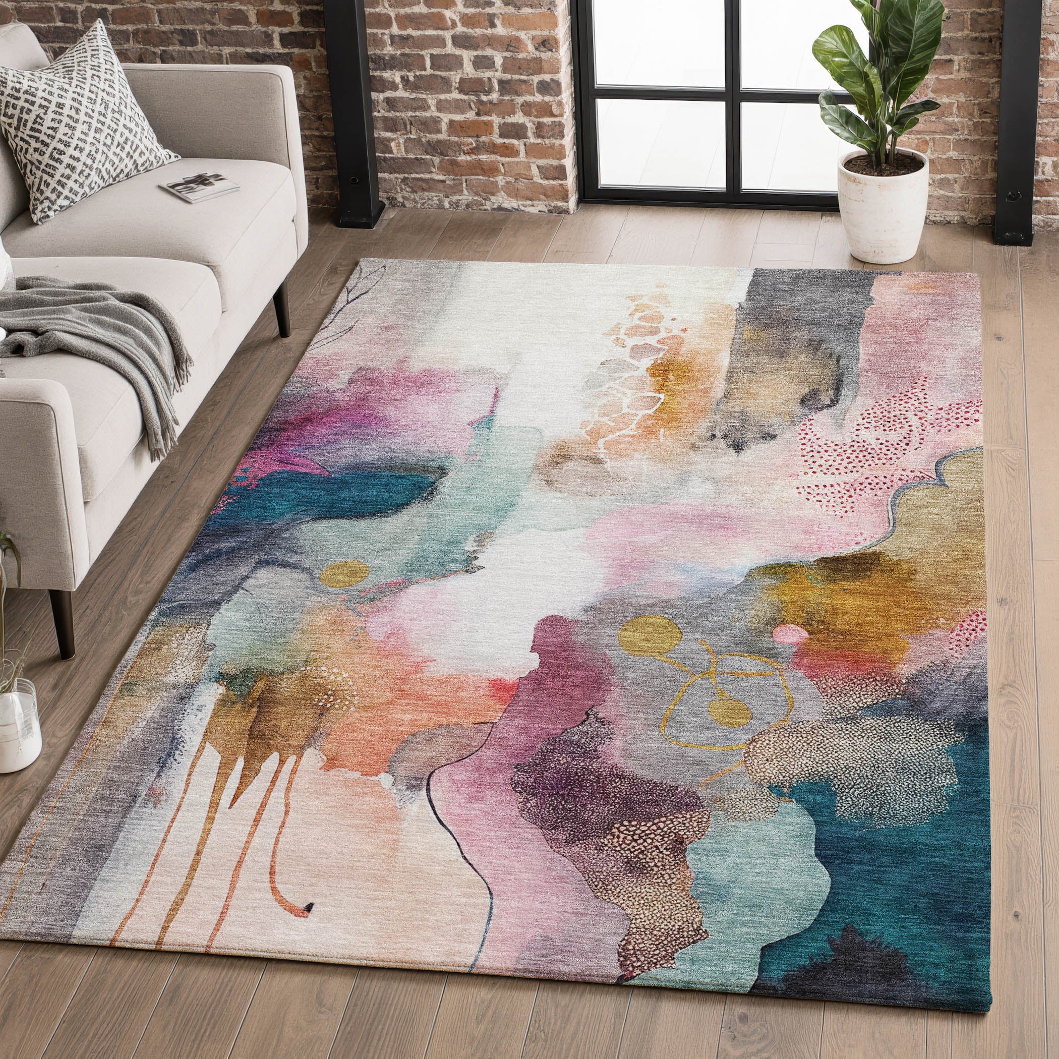 Sarajevo Machine Washable Transitional Blush Pink Rug 2'6" x 3'10" #shape_Rectangle