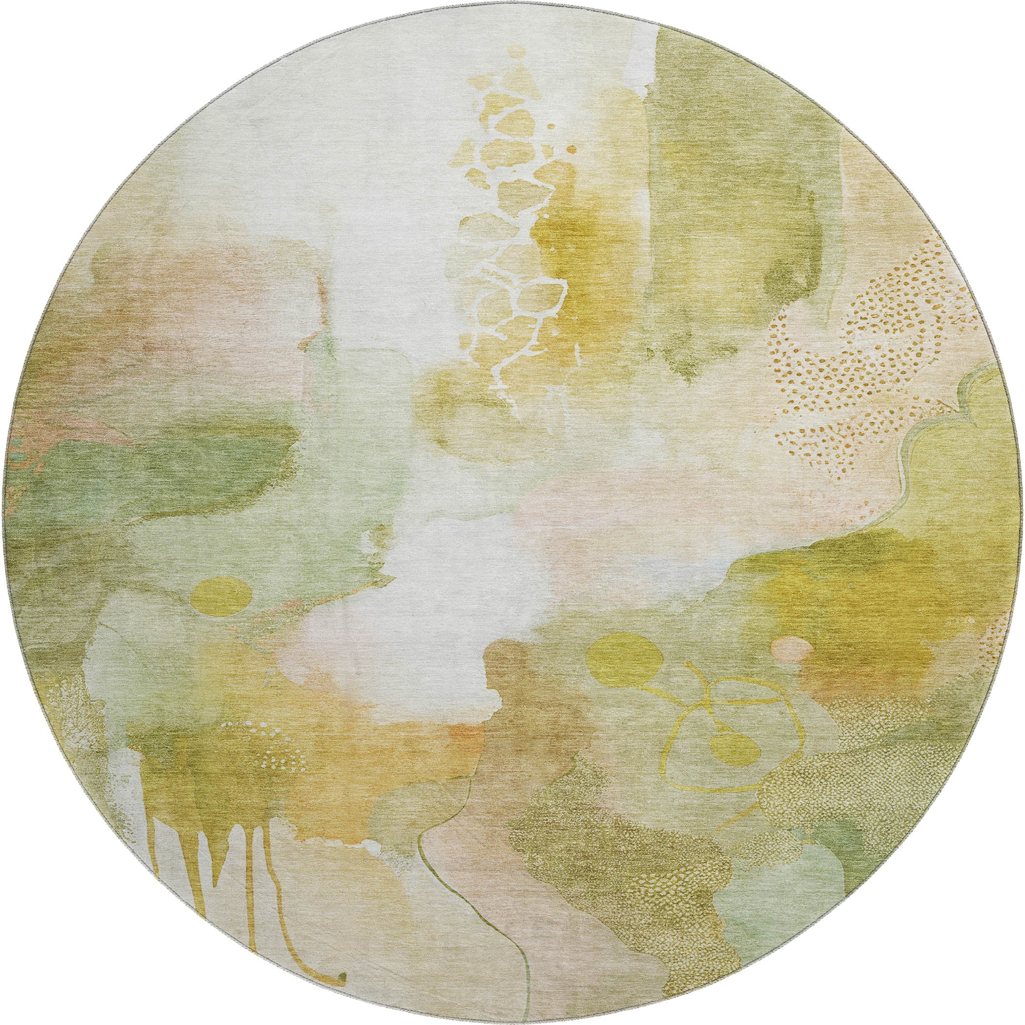 Sarajevo Machine Washable Transitional Fern Green Rug 8' x 8' #shape_Round