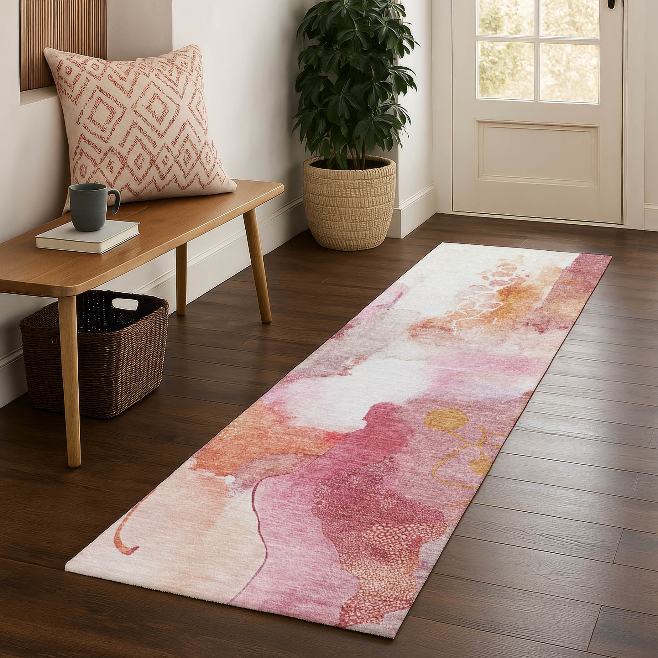 Sarajevo Machine Washable Transitional Pink Rug 2'3" x 7'6" #shape_Runner