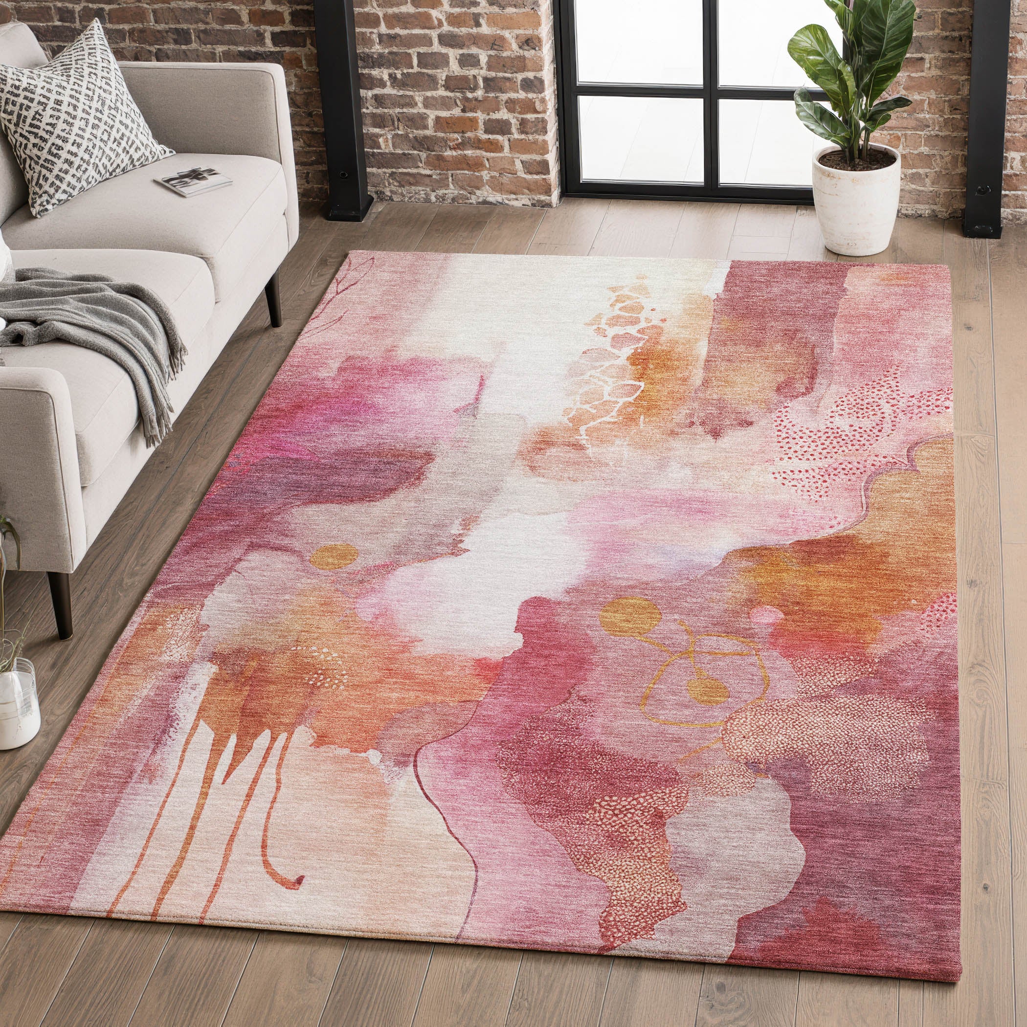 Sarajevo Machine Washable Transitional Pink Rug 2'6" x 3'10" #shape_Rectangle