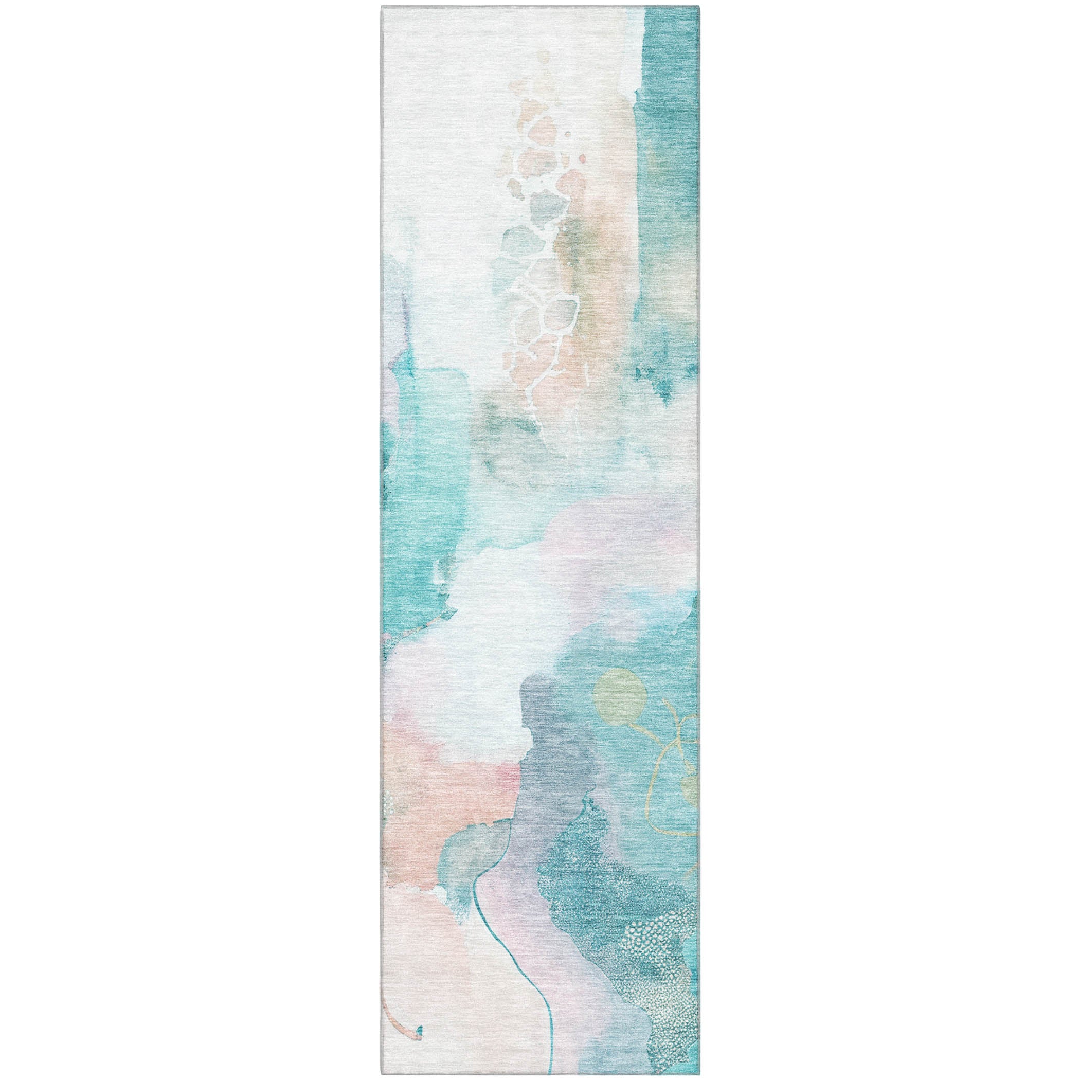 Sarajevo Machine Washable Transitional Turquoise Teal Rug 2'3" x 7'6" #shape_Runner