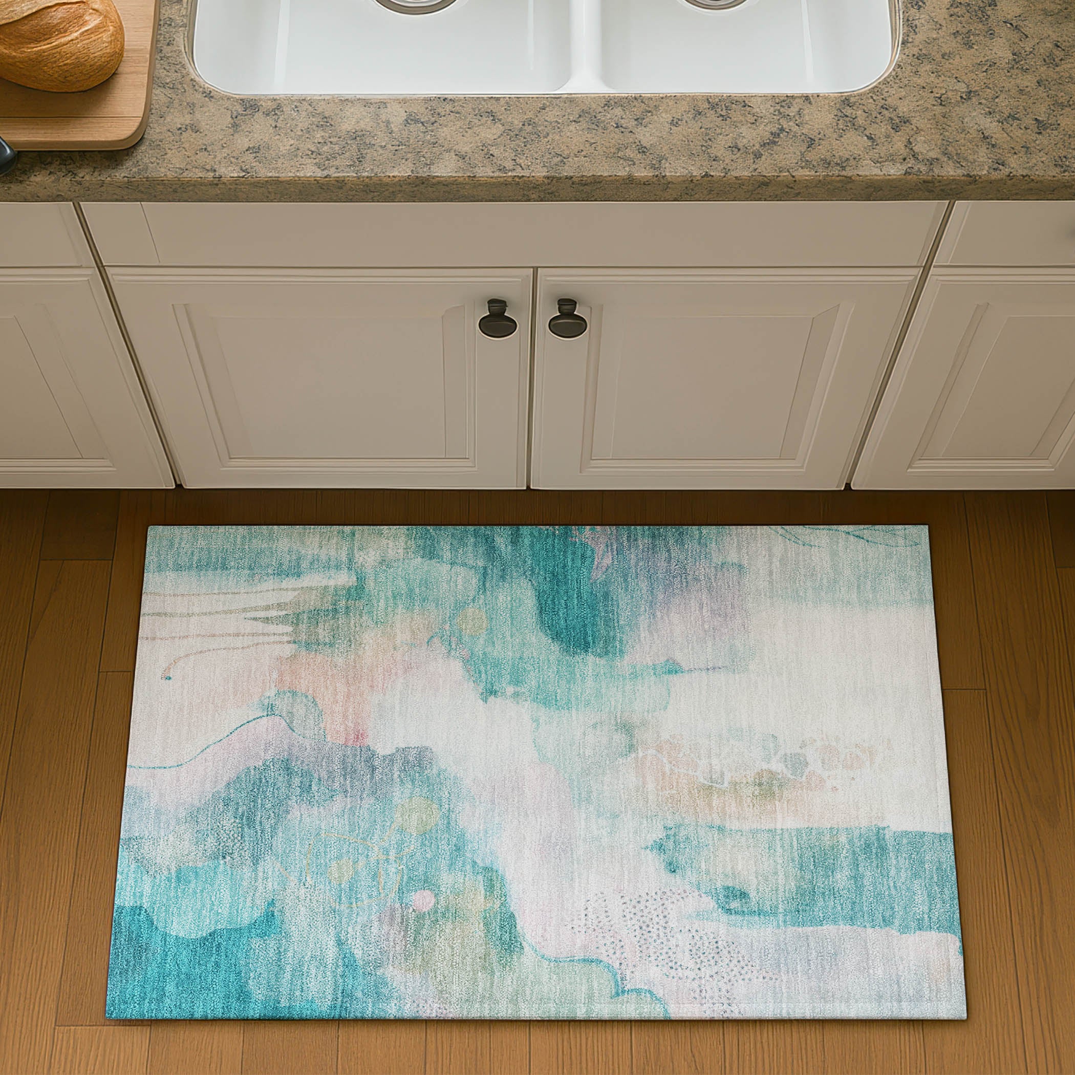 Sarajevo Machine Washable Transitional Turquoise Teal Rug 1'8" x 2'6" #shape_Rectangle