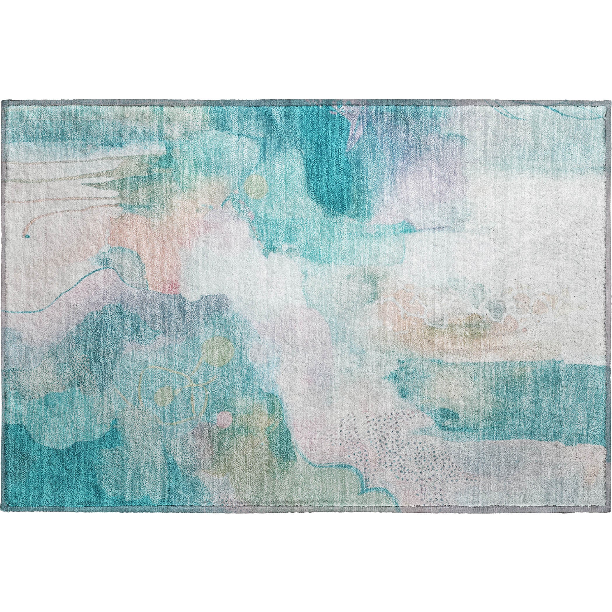Sarajevo Machine Washable Transitional Turquoise Teal Rug 1'8" x 2'6" #shape_Rectangle
