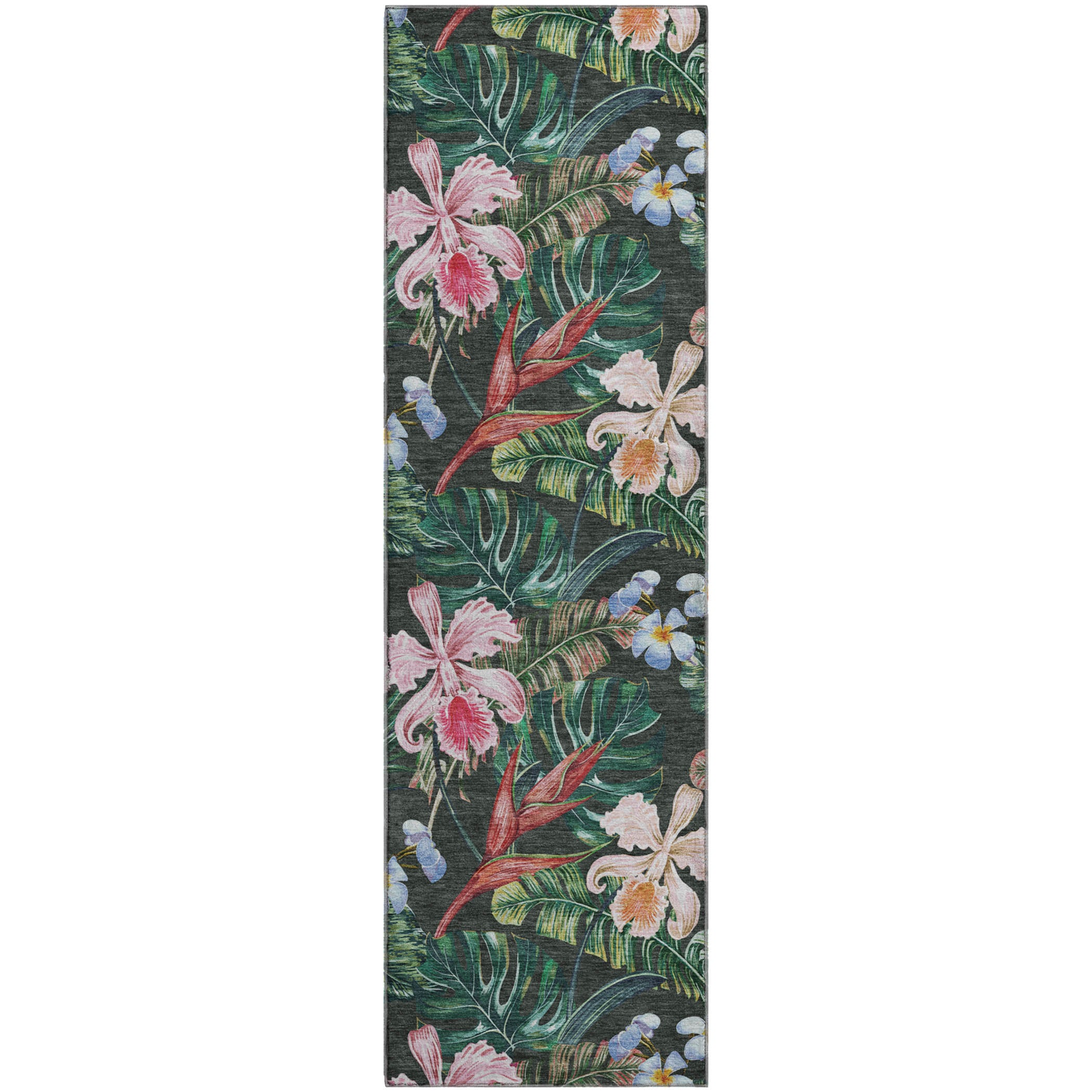 Queenstown Machine Washable Tropical Midnight Black Rug 2'3" x 7'6" #shape_Runner