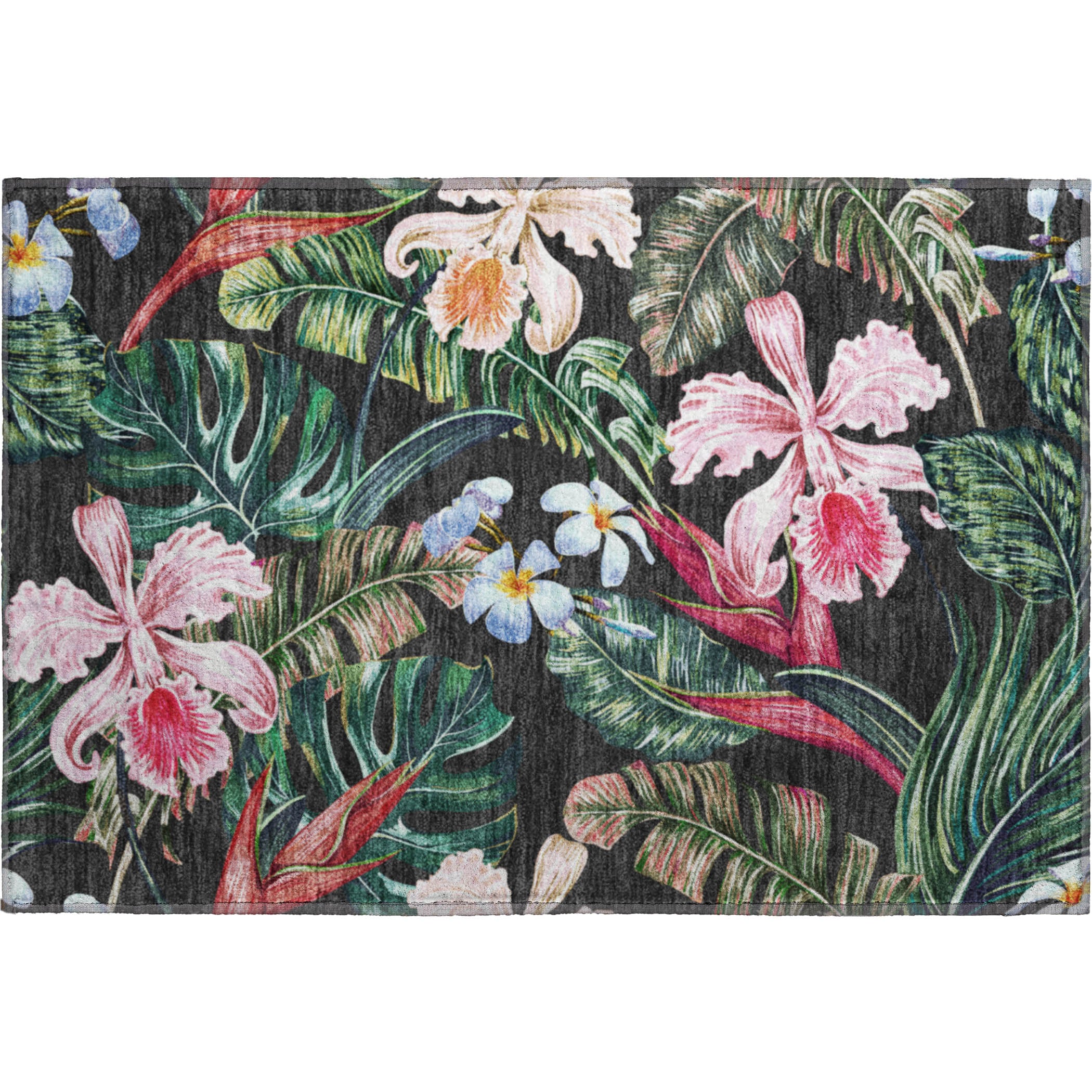 Queenstown Machine Washable Tropical Midnight Black Rug 1'8" x 2'6" #shape_Rectangle