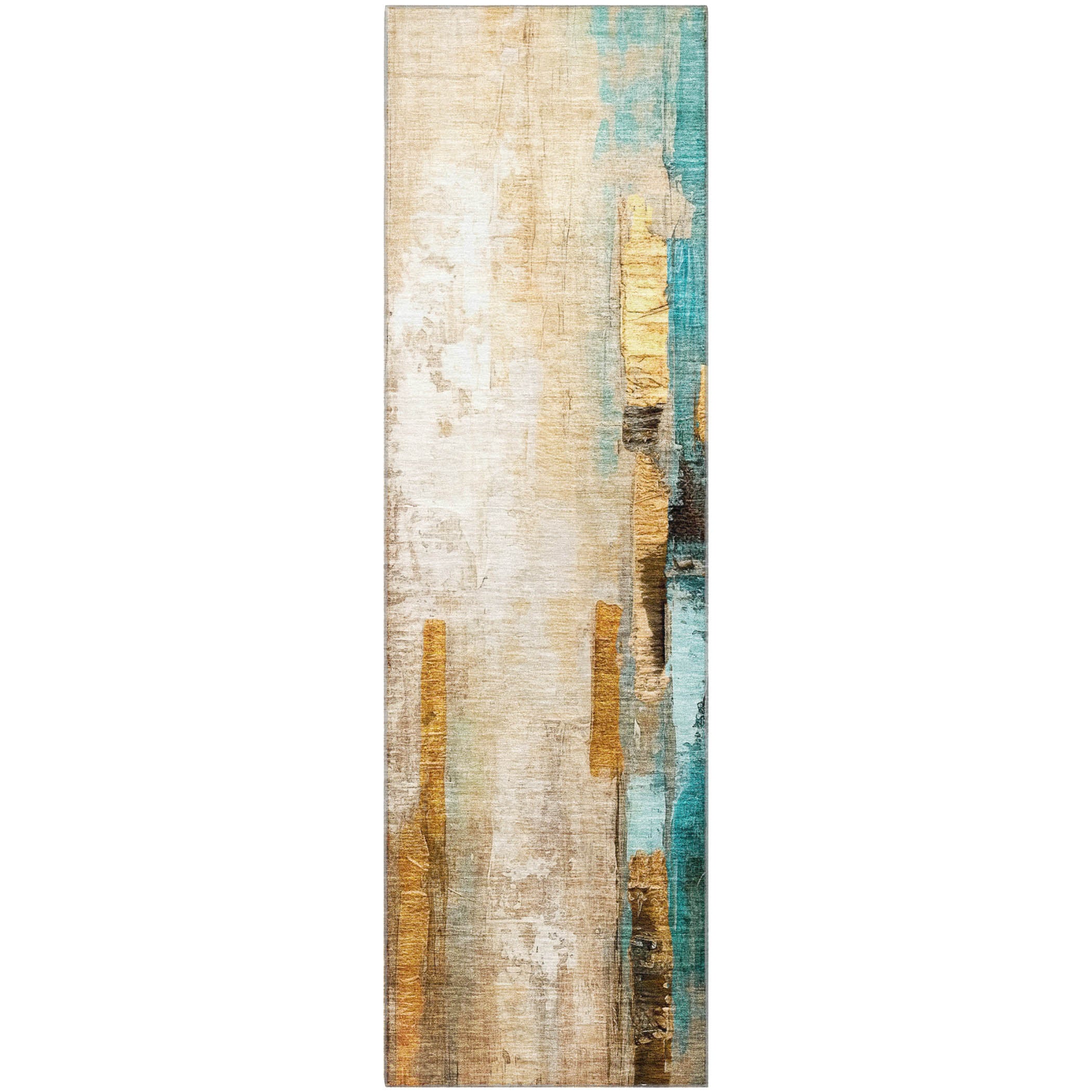 Kathmandu Machine Washable Transitional Beige Brown Rug 2'3" x 7'6" #shape_Runner