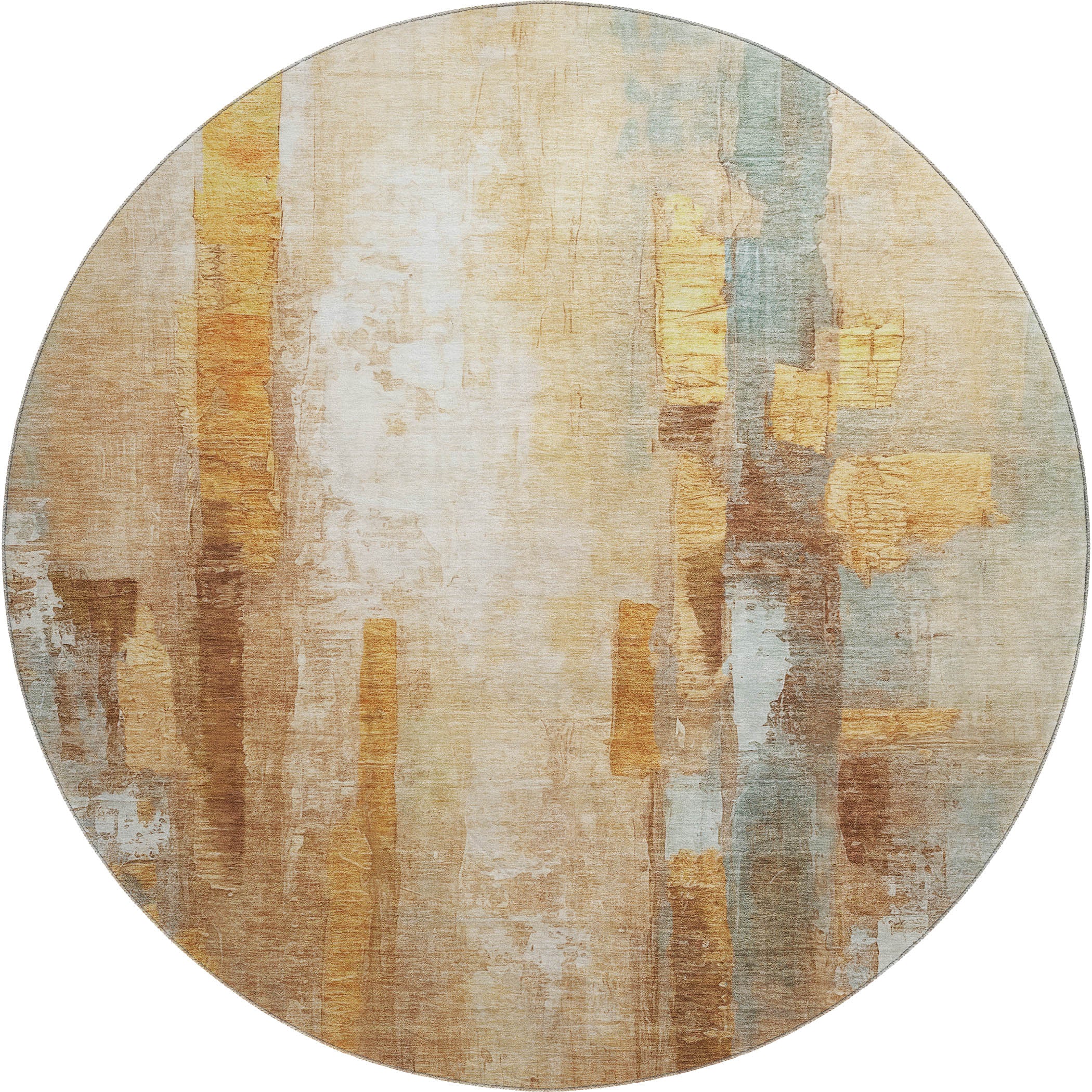 Kathmandu Machine Washable Transitional Copper Orange Rug 8' x 8' #shape_Round