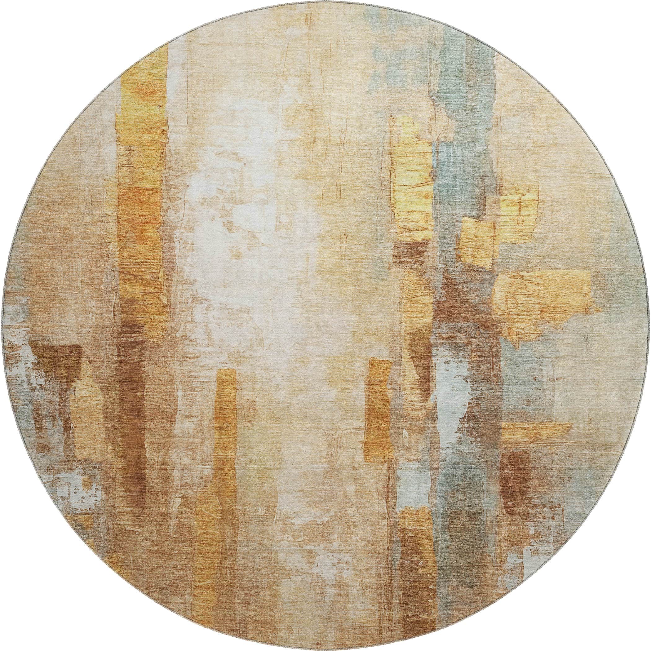 Kathmandu Machine Washable Transitional Copper Orange Rug 8' x 8' #shape_Round