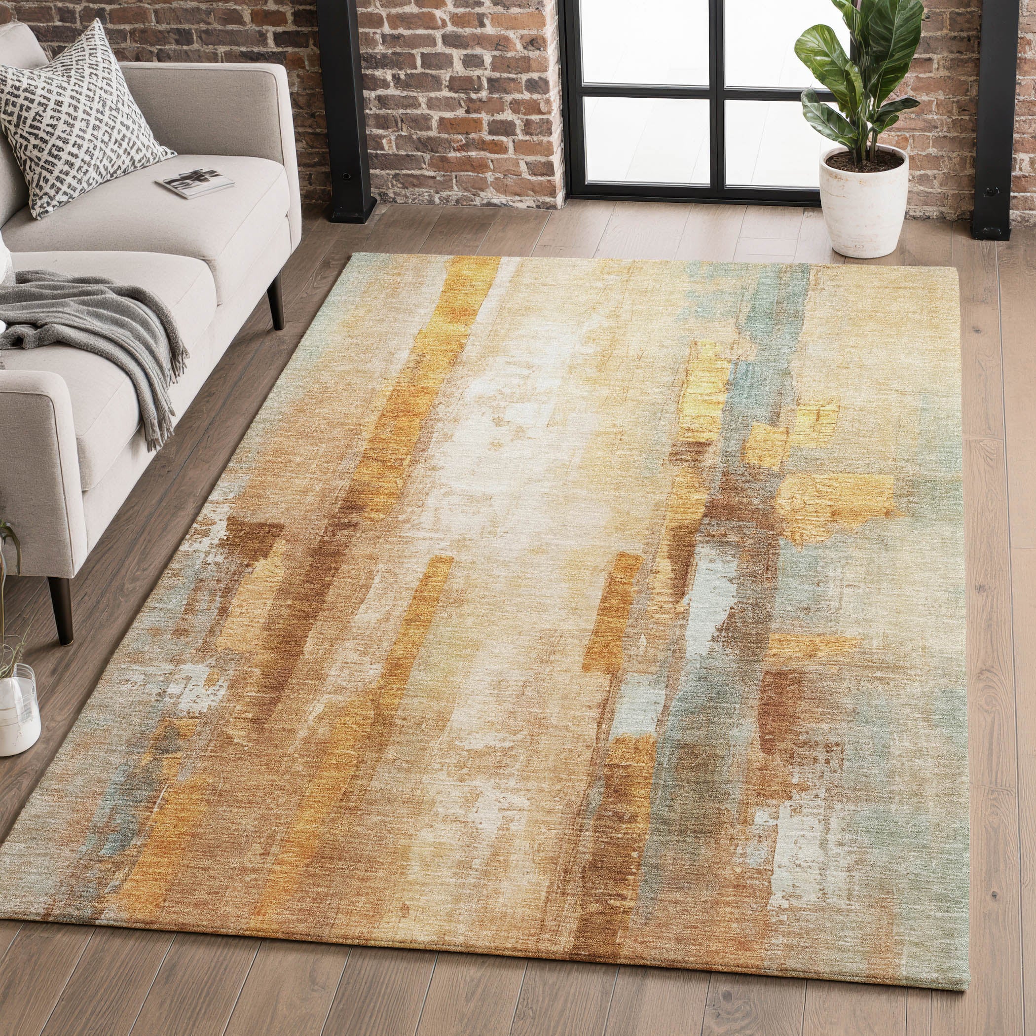 Kathmandu Machine Washable Transitional Copper Orange Rug 2'6" x 3'10" #shape_Rectangle