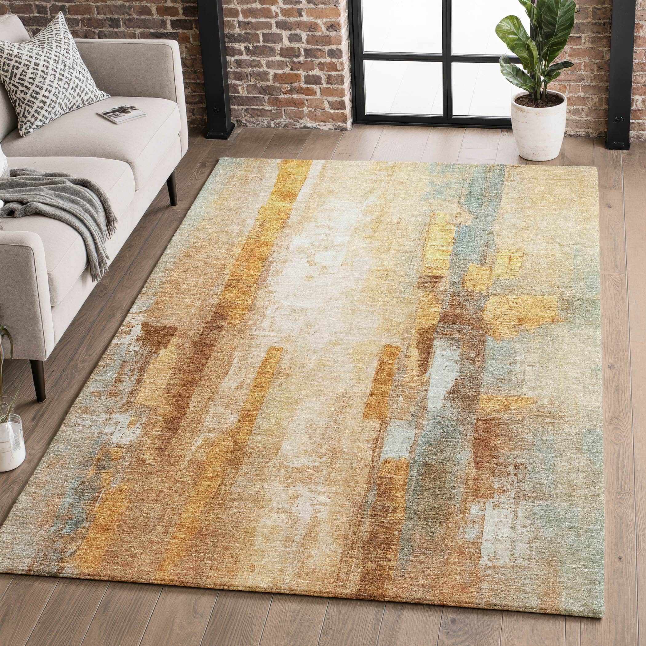 Kathmandu Machine Washable Transitional Copper Orange Rug 2'6" x 3'10" #shape_Rectangle