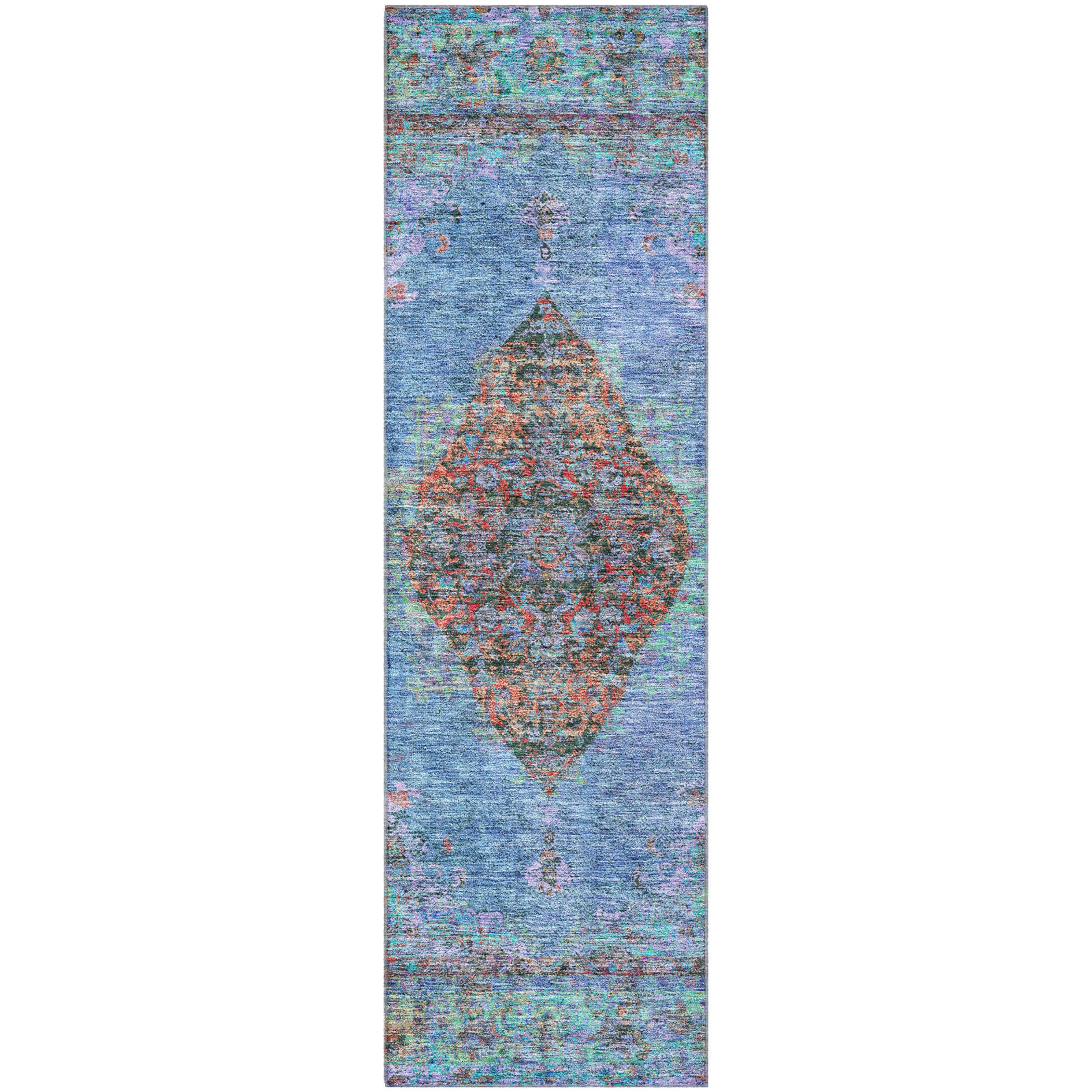 Ghent Machine Washable Traditional Blue Rug 2'3" x 7'6" #shape_Runner