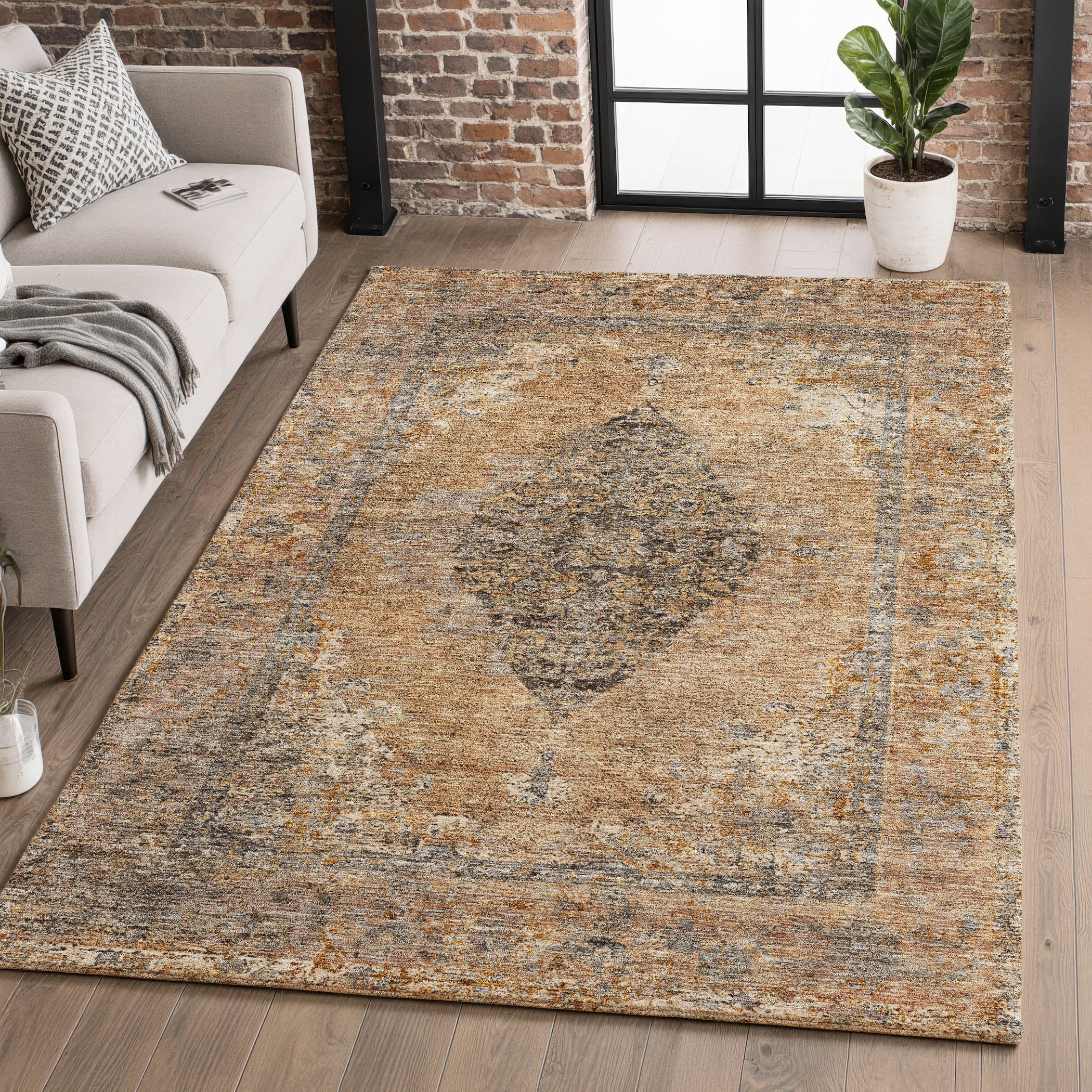 Ghent Machine Washable Traditional Copper Orange Rug 2'6" x 3'10" #shape_Rectangle