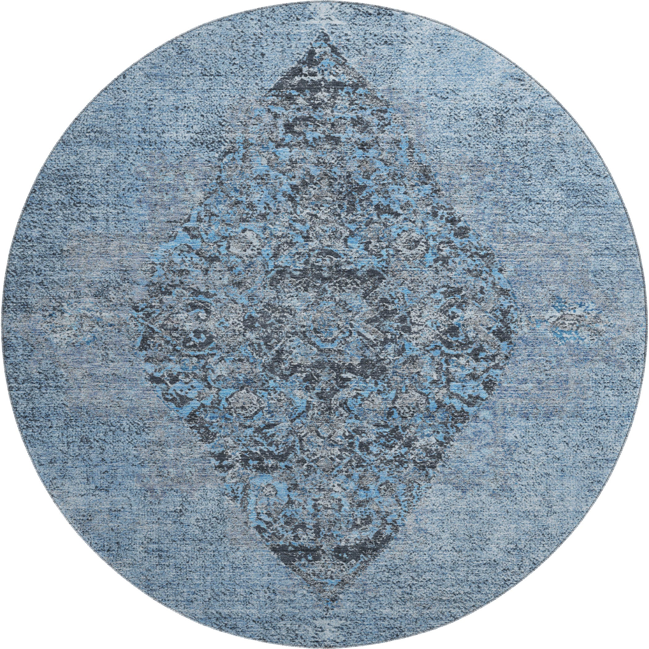 Ghent Machine Washable Traditional Denim Blue Rug 8' x 8' #shape_Round