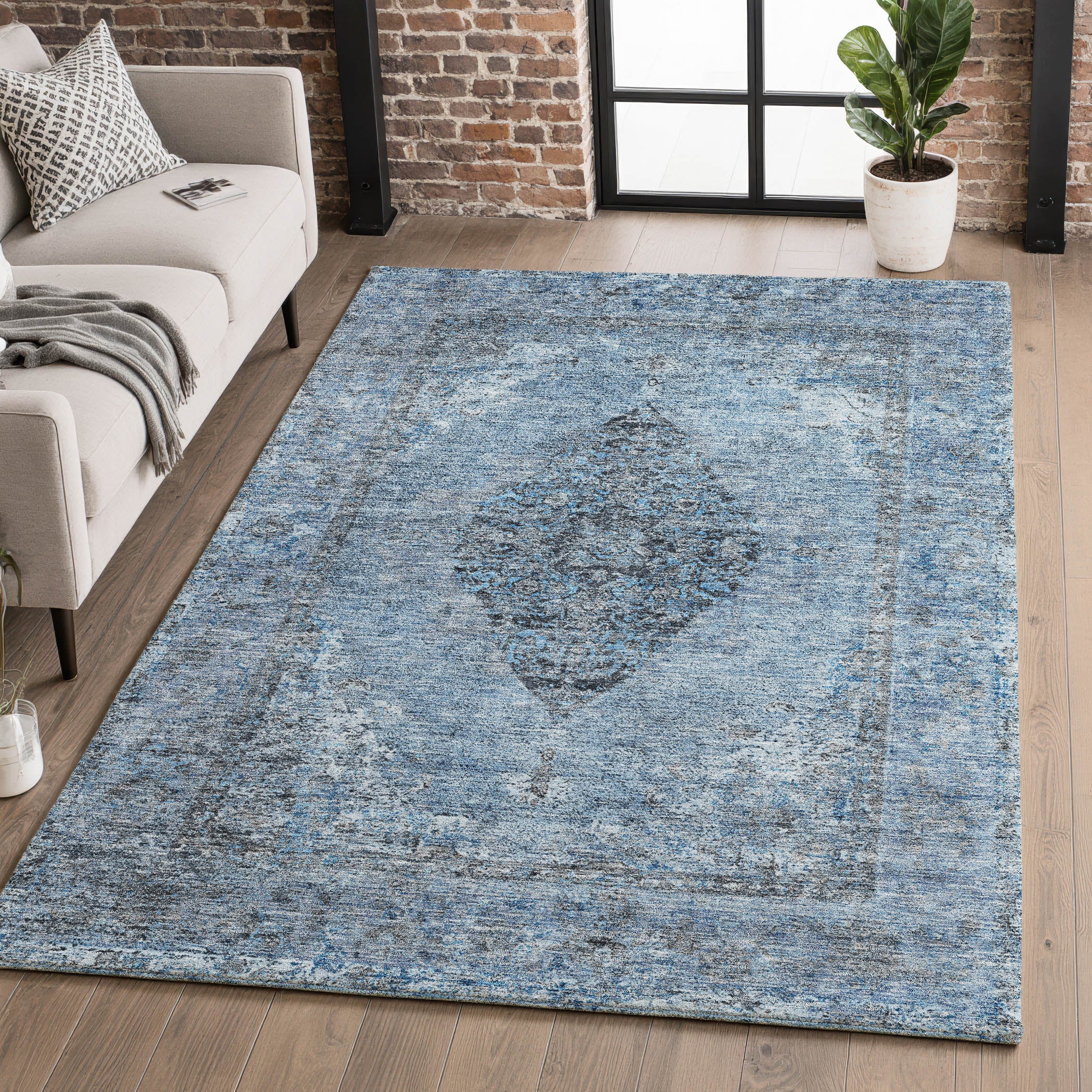 Ghent Machine Washable Traditional Denim Blue Rug 2'6" x 3'10" #shape_Rectangle