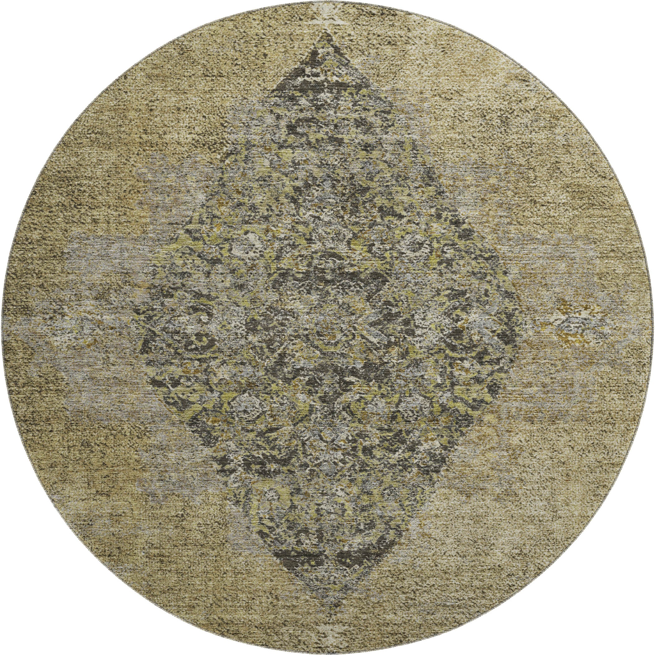 Ghent Machine Washable Traditional Khaki Brown Rug 8' x 8' #shape_Round