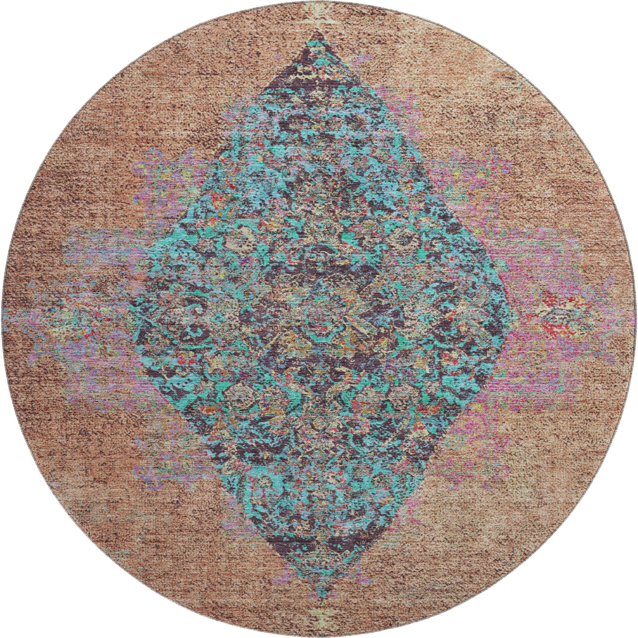 Ghent Machine Washable Traditional Orange Rug 8' x 8' #shape_Round