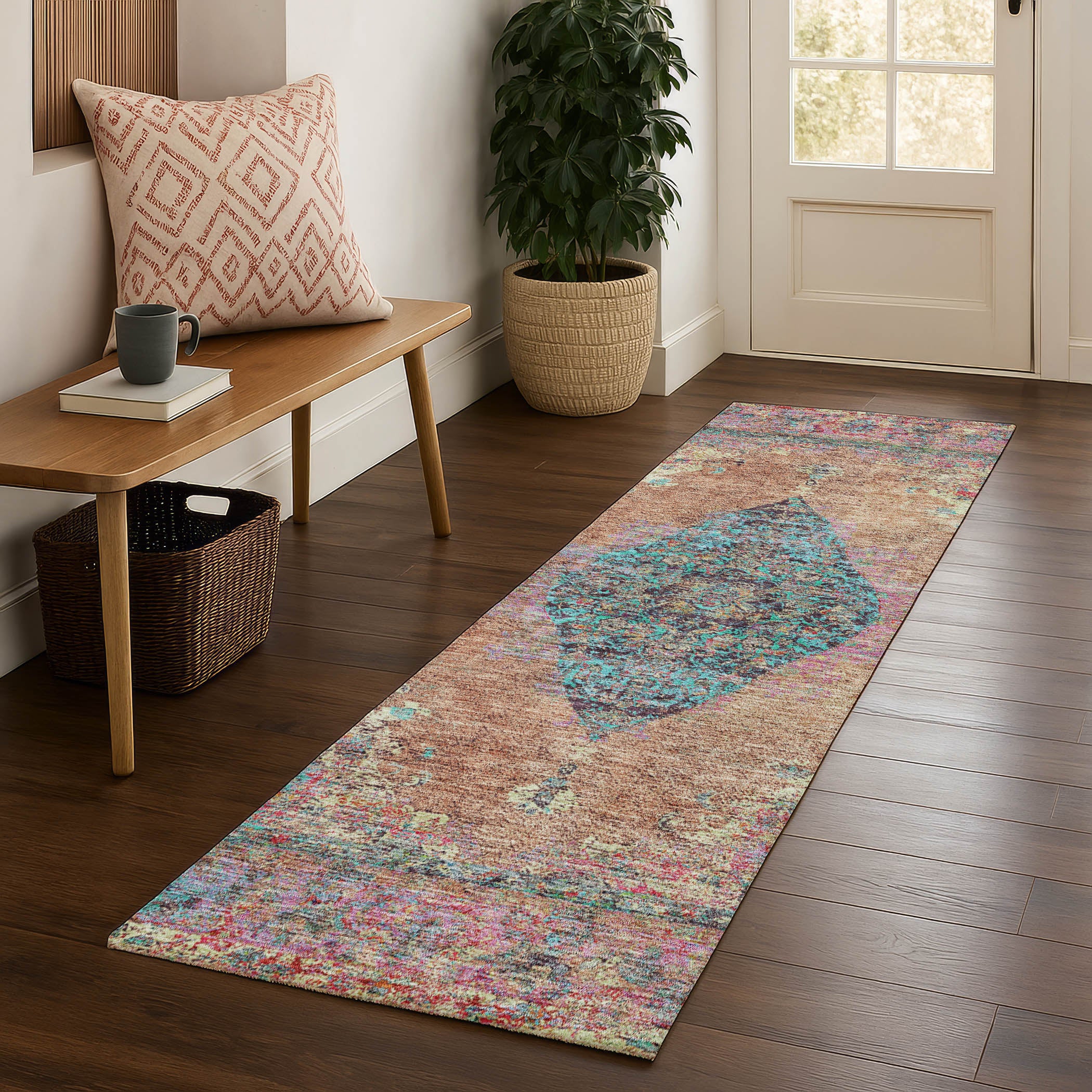 Ghent Machine Washable Traditional Orange Rug 2'3" x 7'6" #shape_Runner