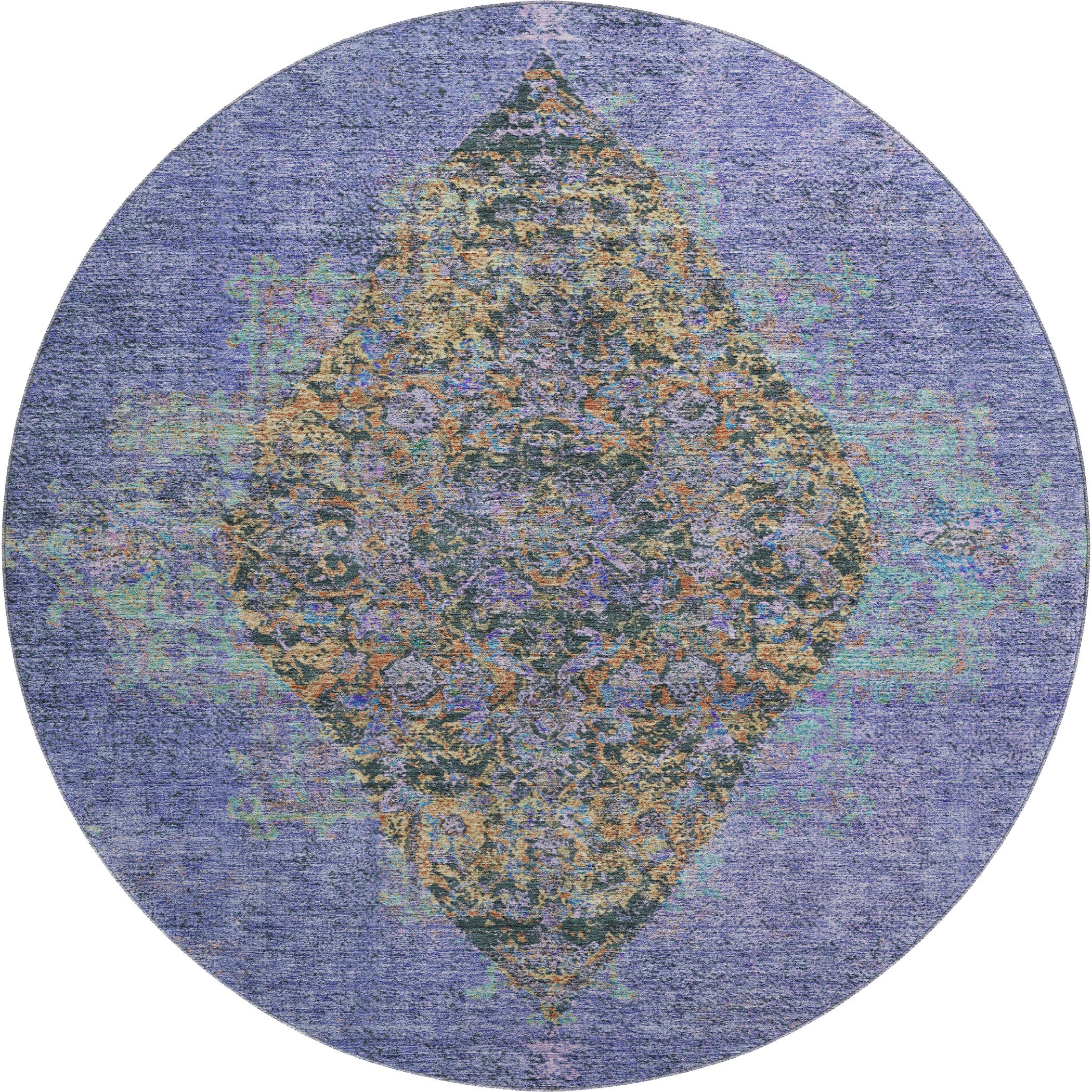 Ghent Machine Washable Traditional Purple Rug 8' x 8' #shape_Round