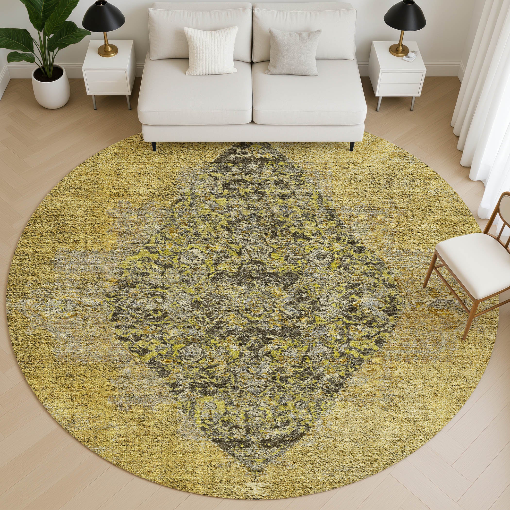 Ghent Machine Washable Traditional Wheat Gold Rug 8' x 8' #shape_Round