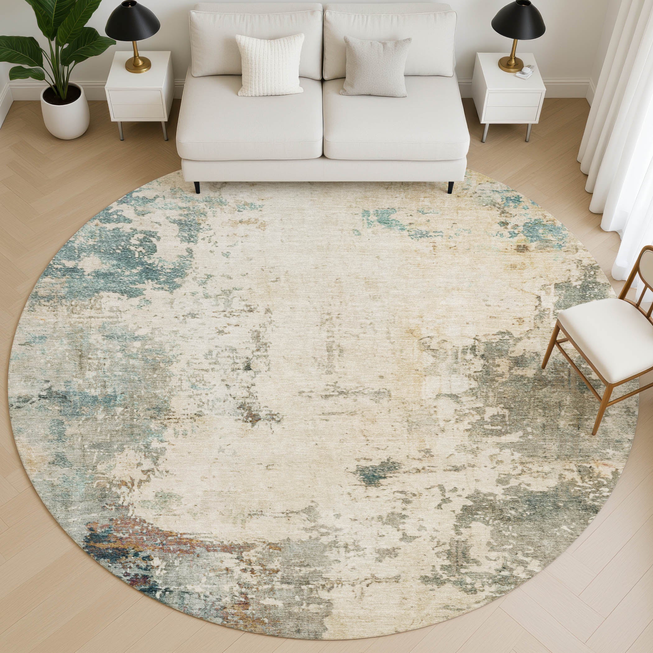 Bogota Machine Washable Transitional Ivory Rug 8' x 8' #shape_Round