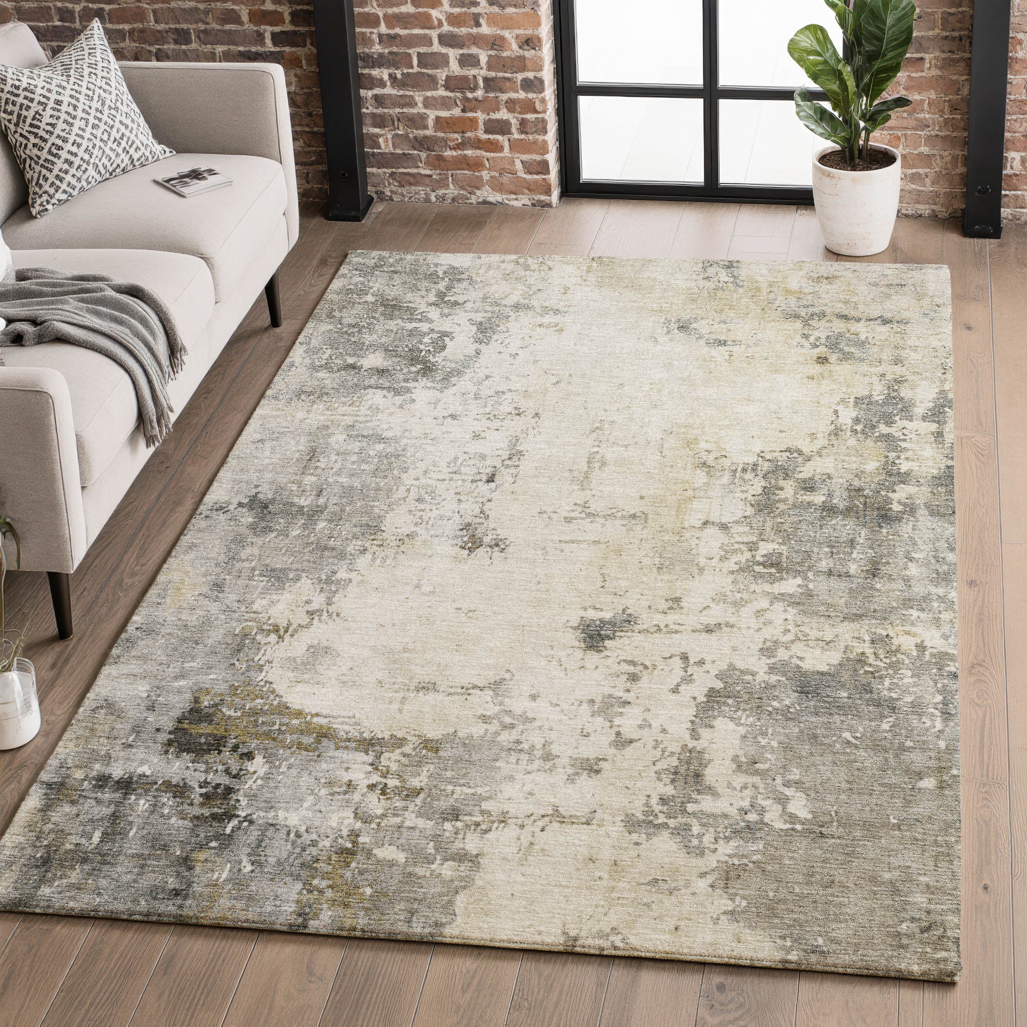 Bogota Machine Washable Transitional Pewter Gray Rug 2'6" x 3'10" #shape_Rectangle