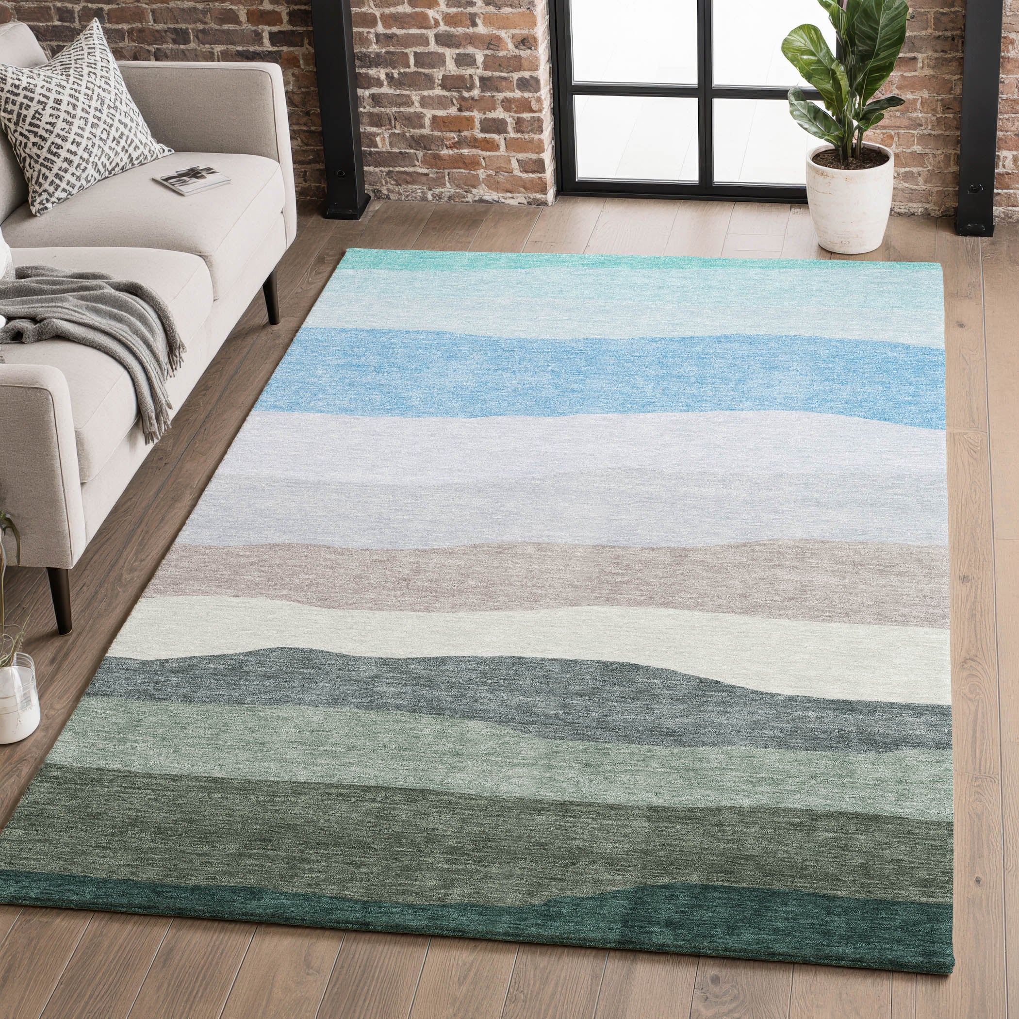 Kyoto Machine Washable Transitional Green Rug 2'6" x 3'10" #shape_Rectangle