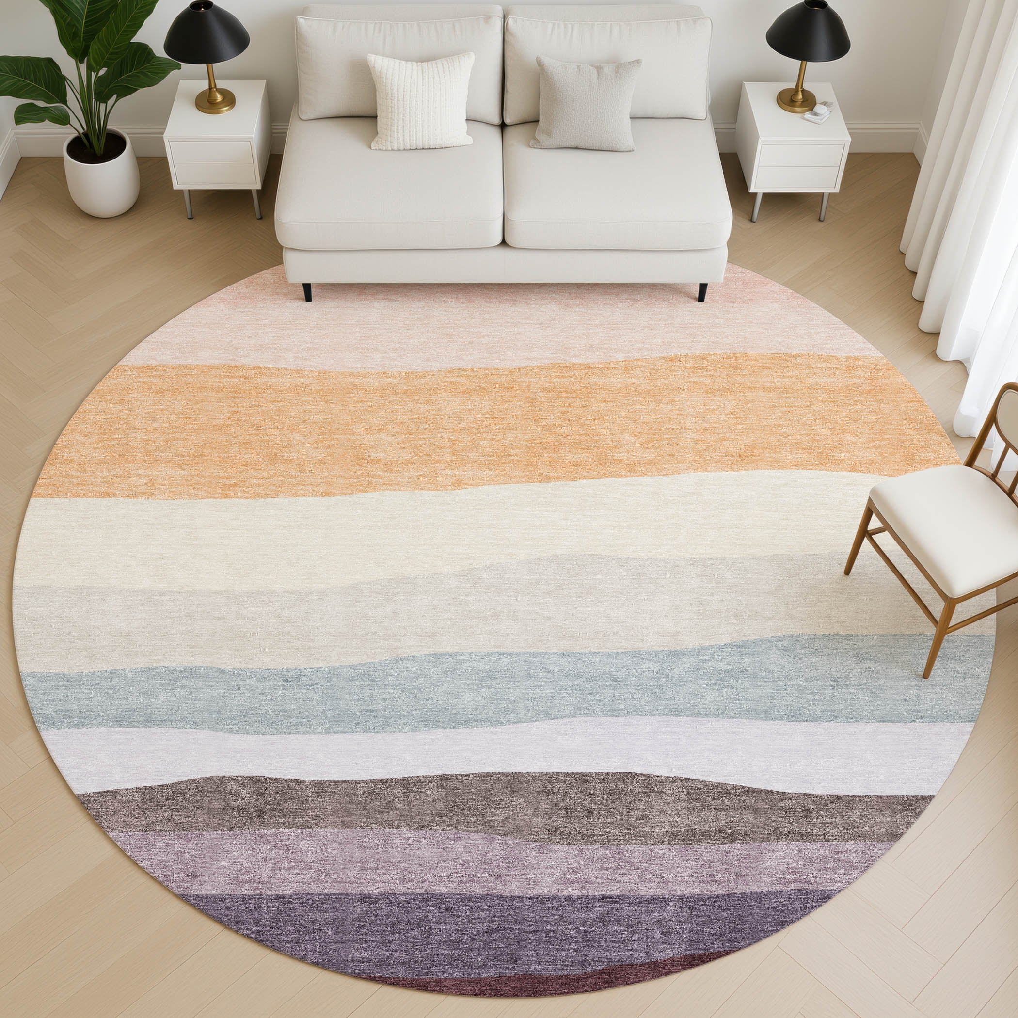 Kyoto Machine Washable Transitional Orange Rug 8' x 8' #shape_Round