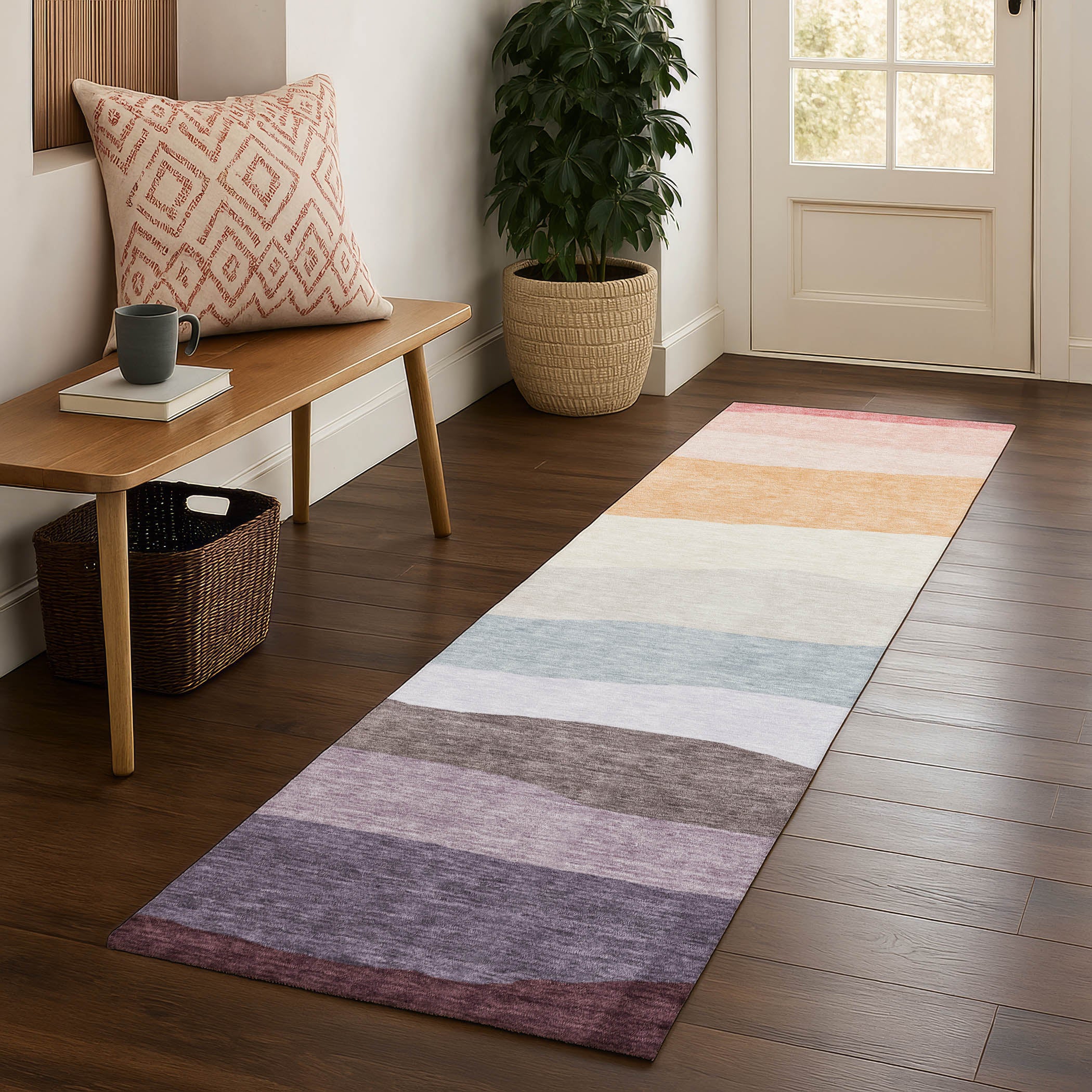 Kyoto Machine Washable Transitional Orange Rug 2'3" x 7'6" #shape_Runner