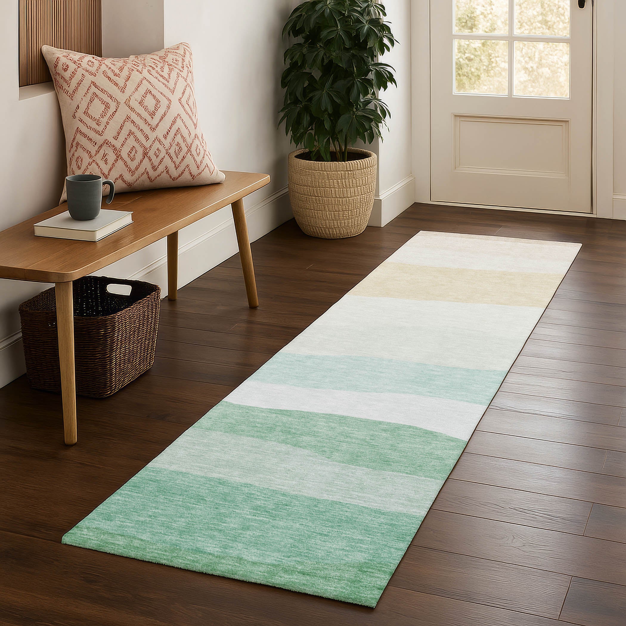 Kyoto Machine Washable Transitional Teal Rug 2'3" x 7'6" #shape_Runner