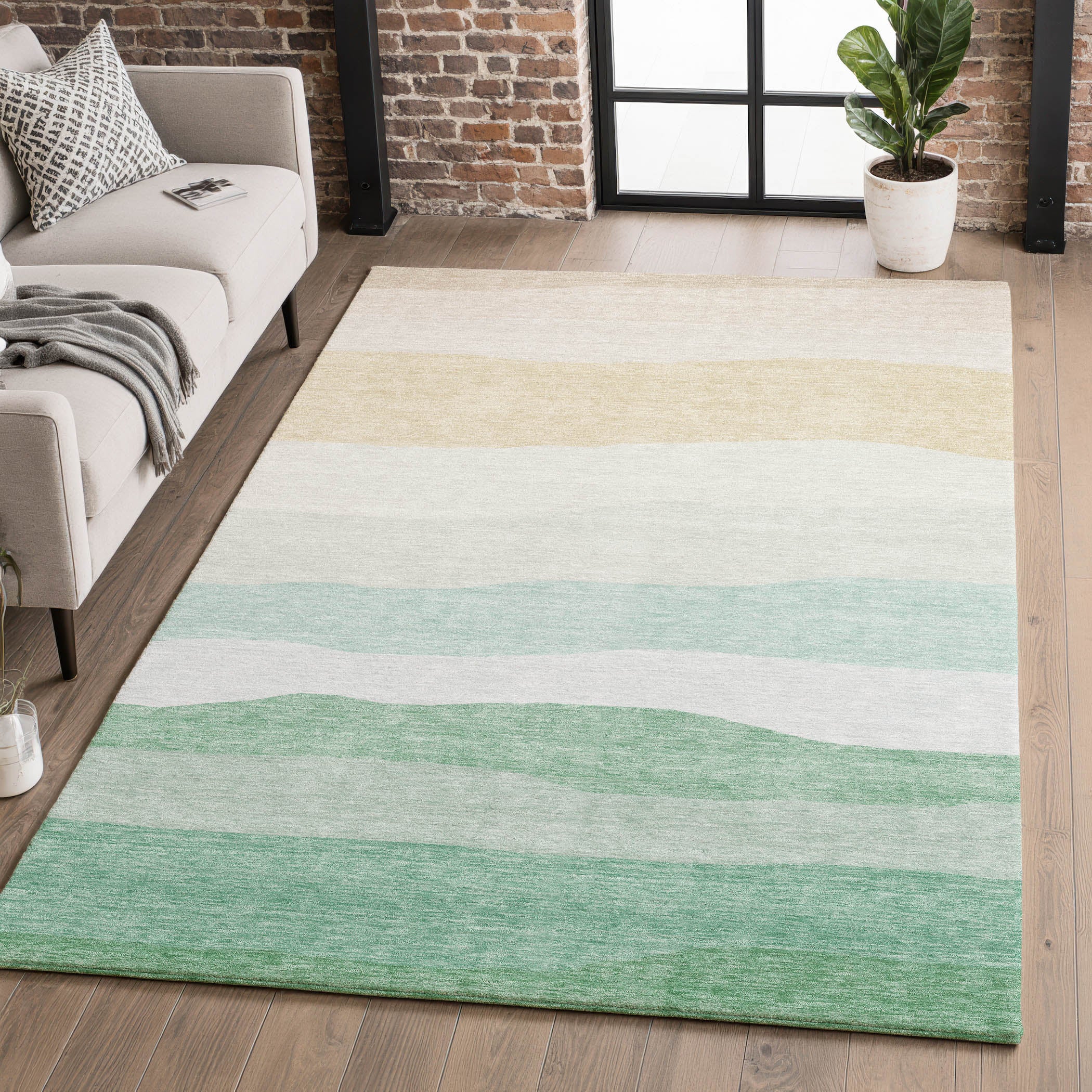 Kyoto Machine Washable Transitional Teal Rug 2'6" x 3'10" #shape_Rectangle