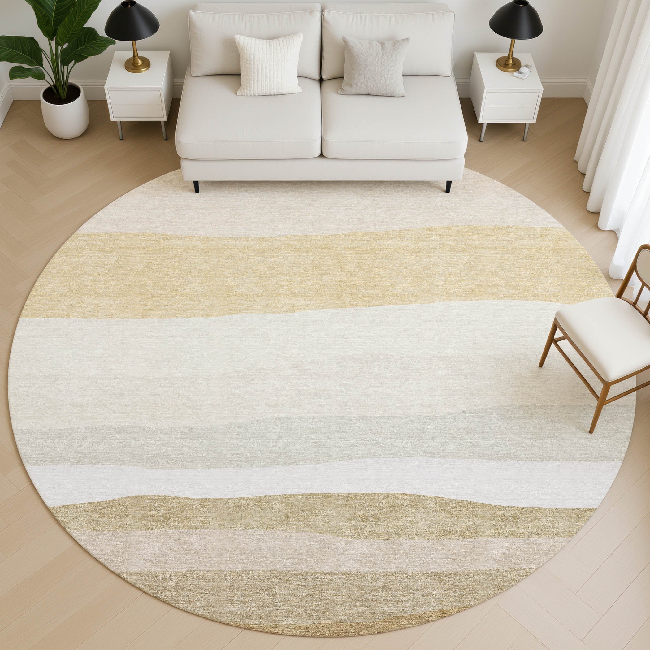 Kyoto Machine Washable Transitional Wheat Gold Rug 8' x 8' #shape_Round