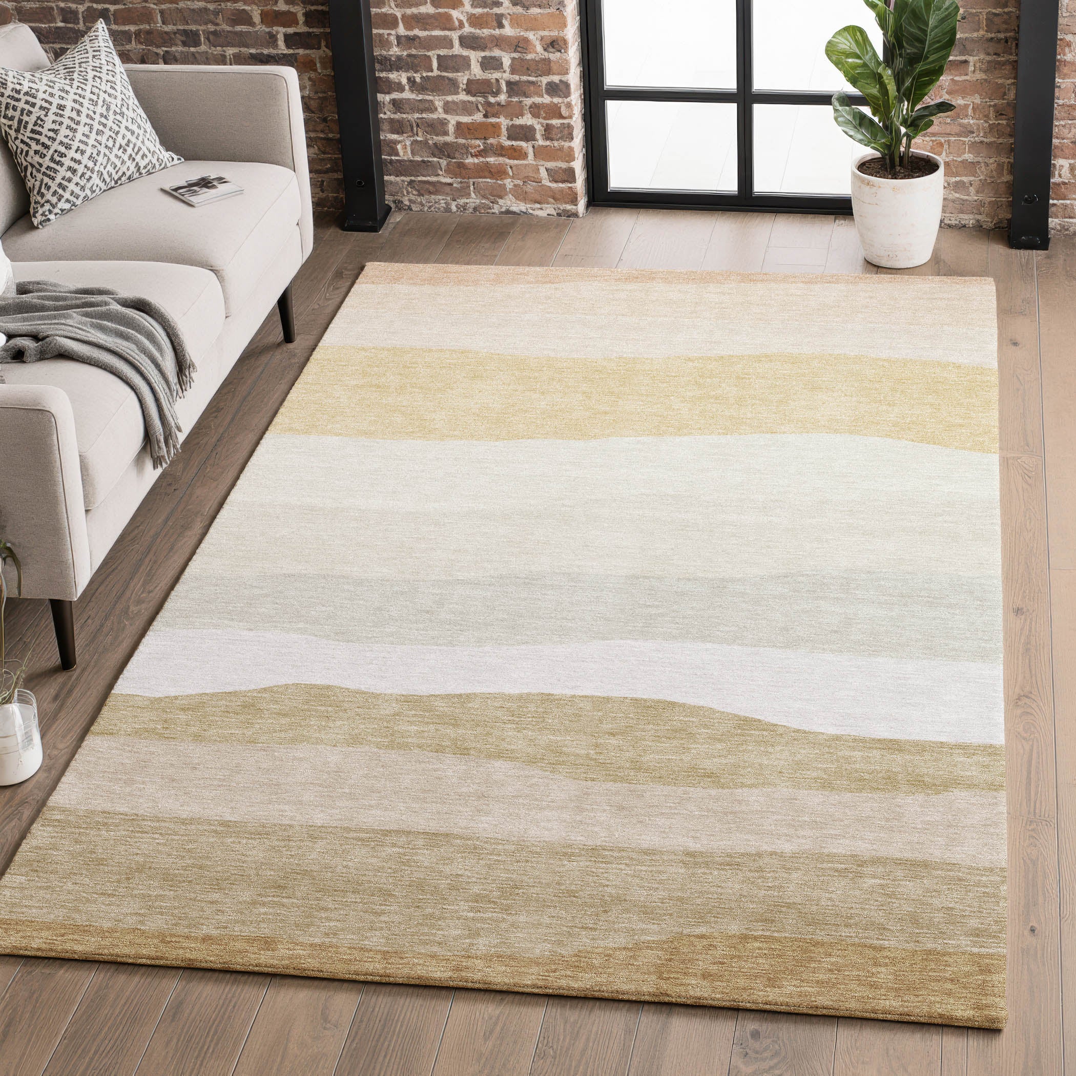 Kyoto Machine Washable Transitional Wheat Gold Rug 2'6" x 3'10" #shape_Rectangle