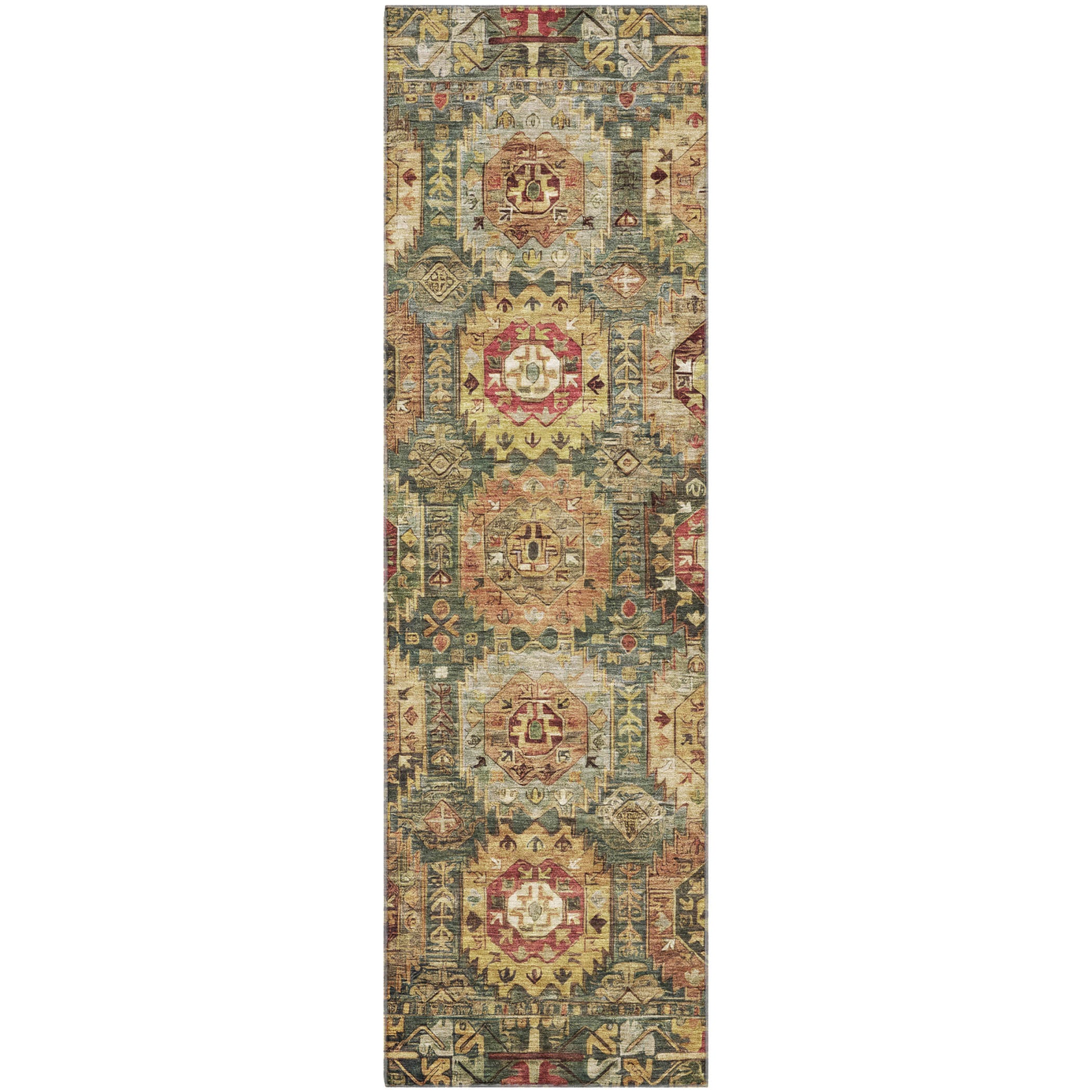 Ghent Machine Washable Traditional Aloe Green Rug 2'3" x 7'6" #shape_Runner