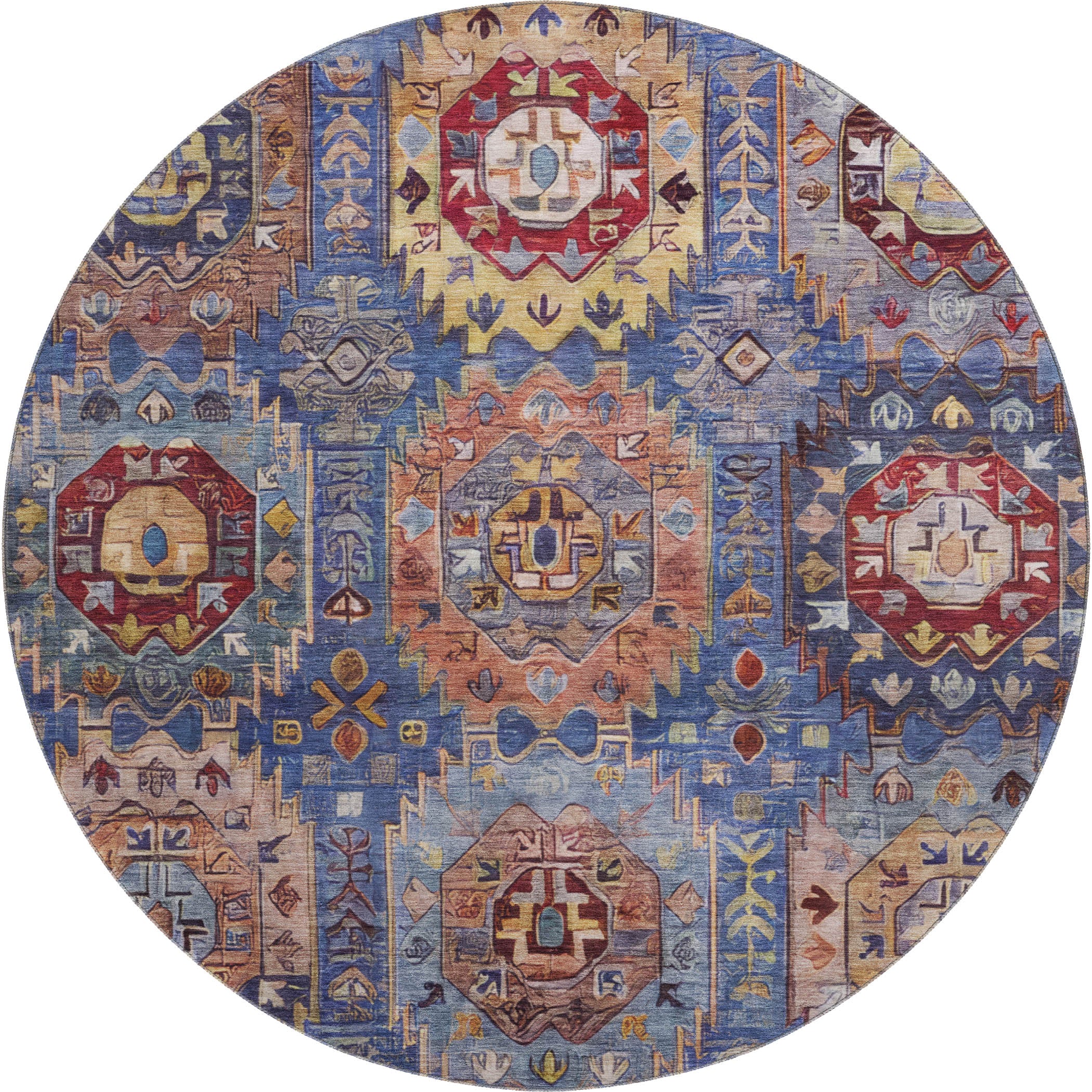 Ghent Machine Washable Traditional Denim Blue Rug 8' x 8' #shape_Round