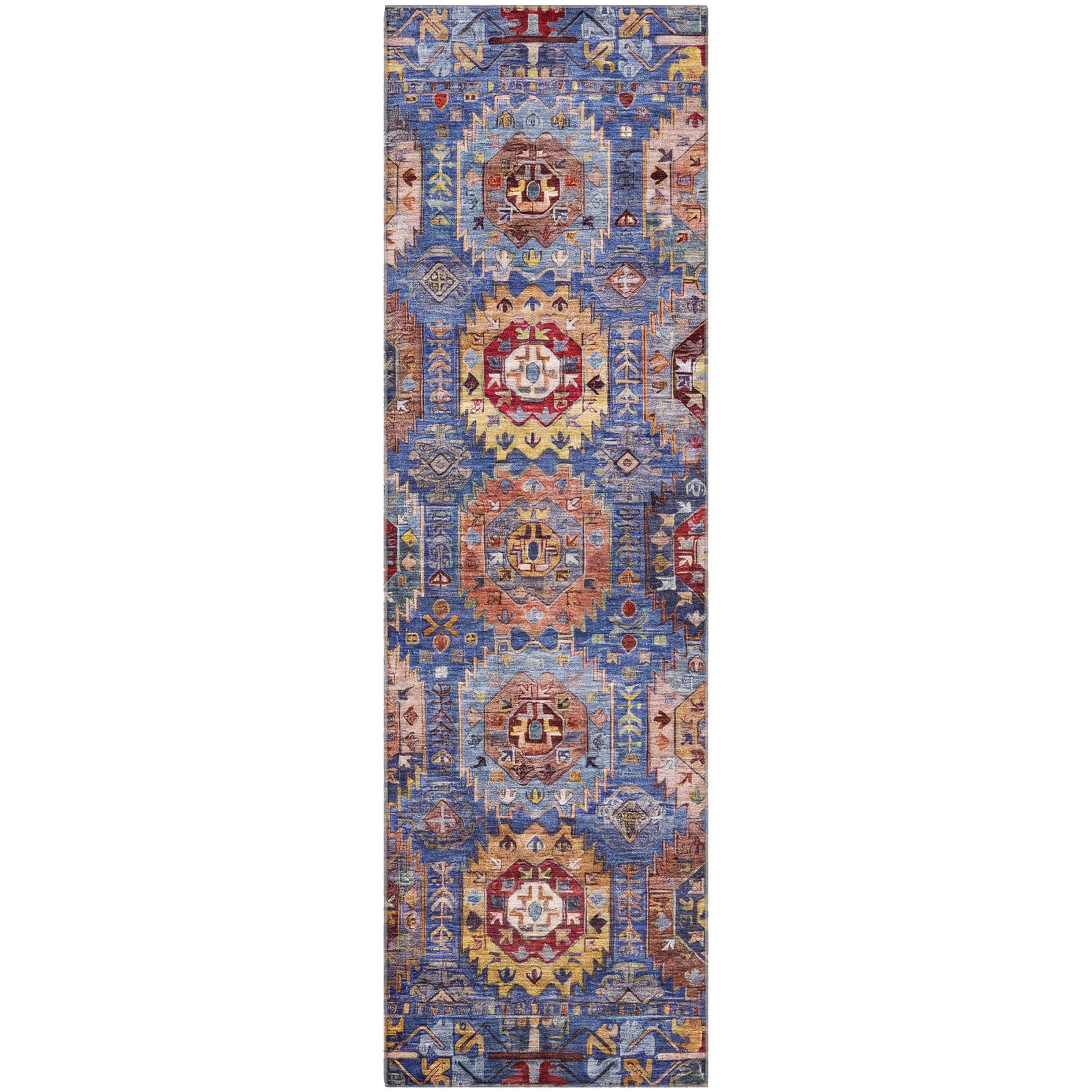 Ghent Machine Washable Traditional Denim Blue Rug 2'3" x 7'6" #shape_Runner